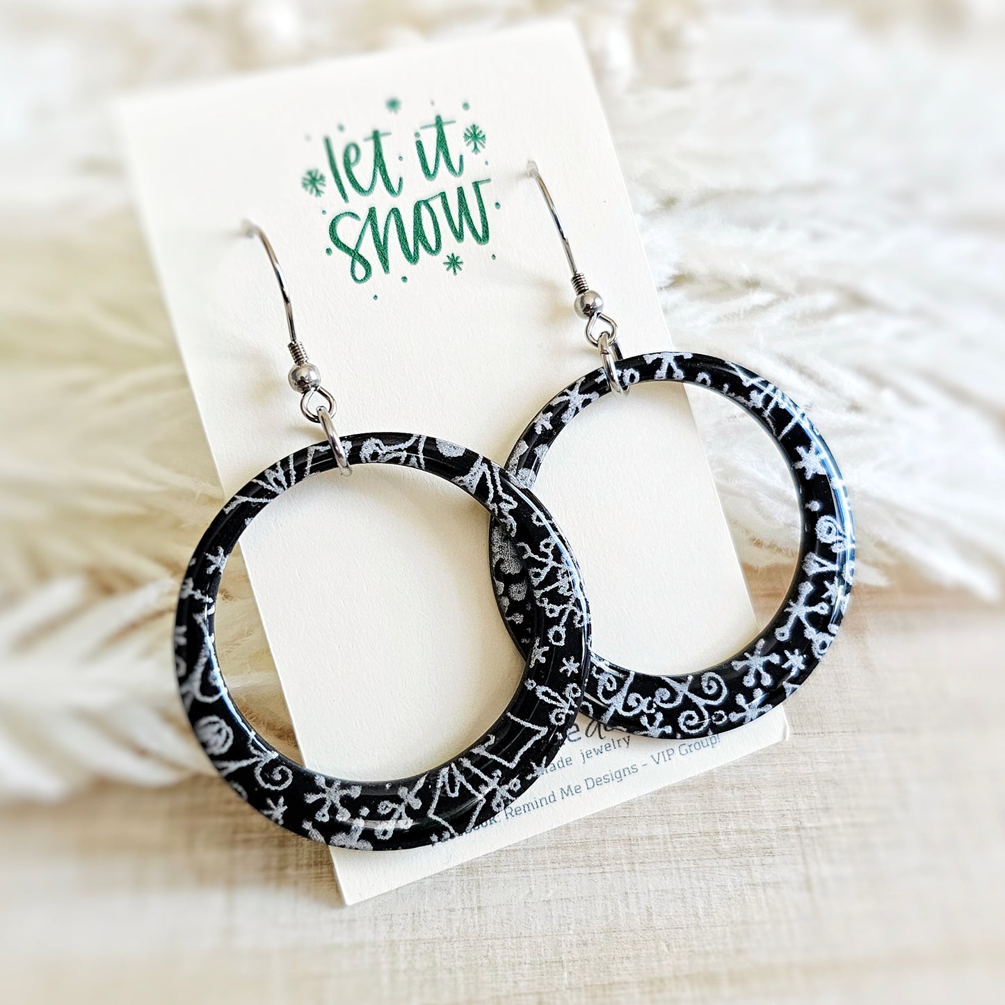 Black and Silver Snowflake Dangle Earrings