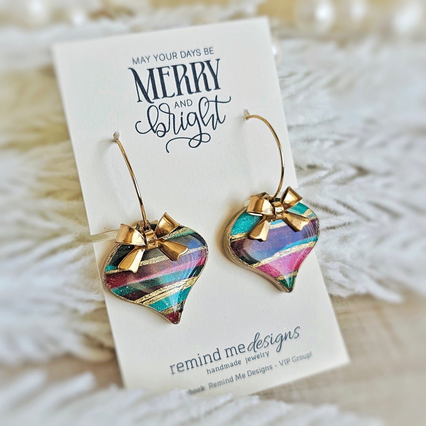 Christmas Ribbon Ornament Dangle Earrings