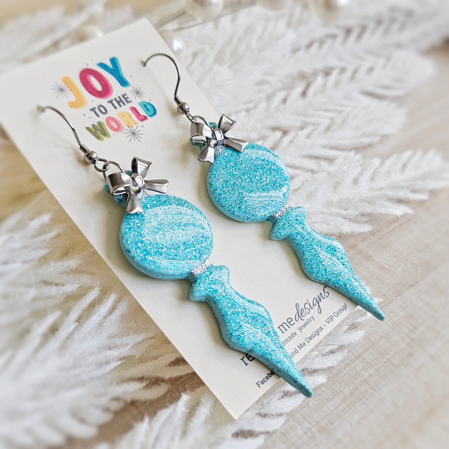 Turquoise Glitter Ornament Dangle Earrings