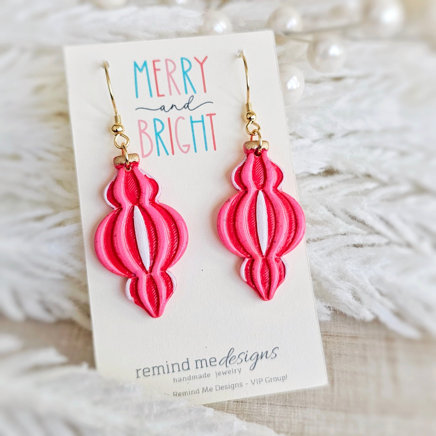 Pink and Red Christmas Ornament Dangle Earrings