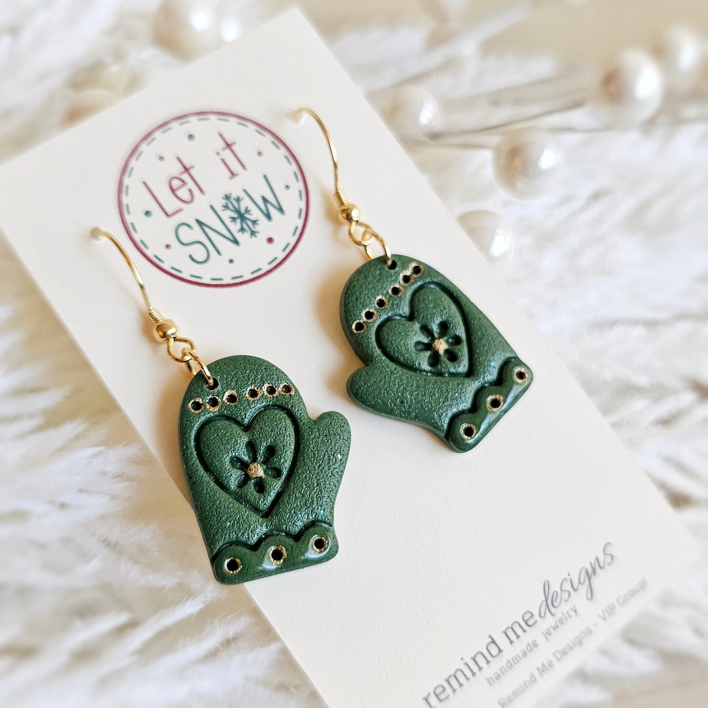 Green Mittens Dangle Earrings
