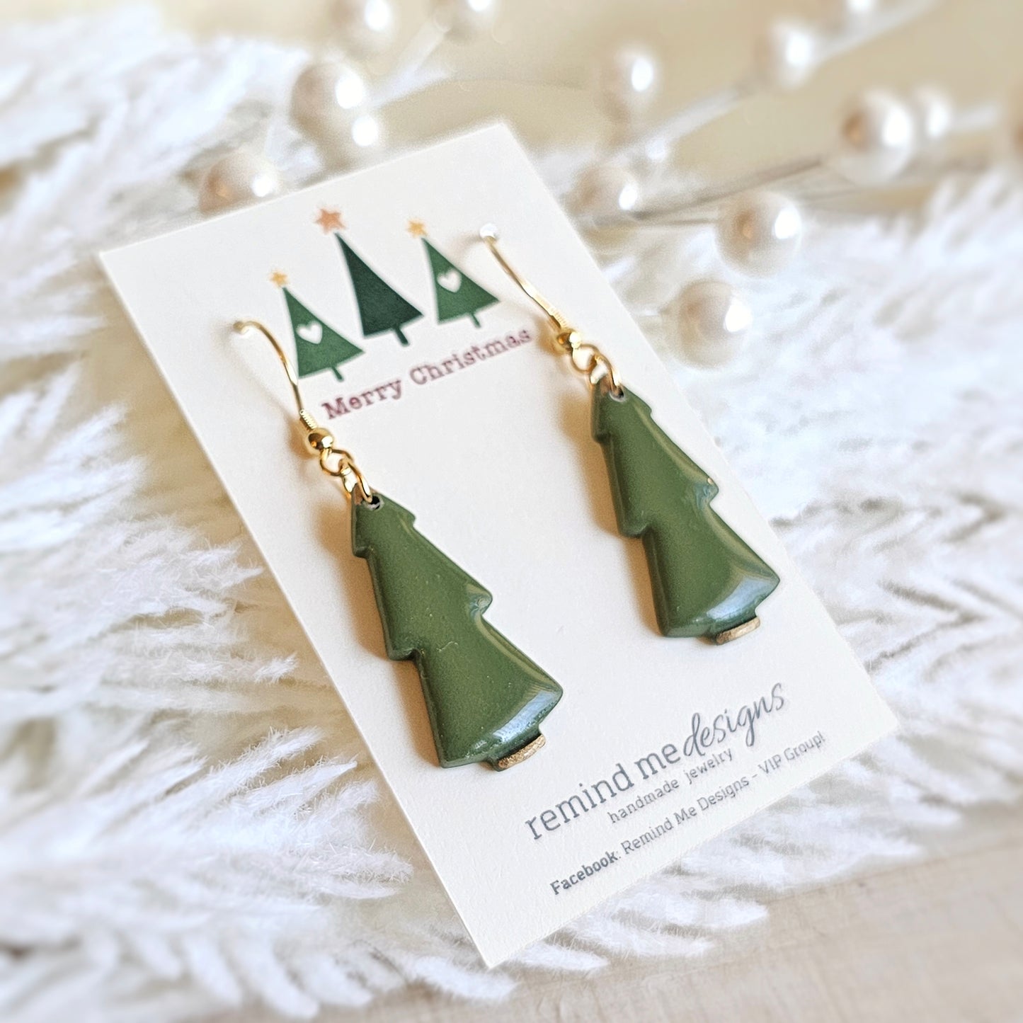 Green Christmas Tree Dangle Earrings