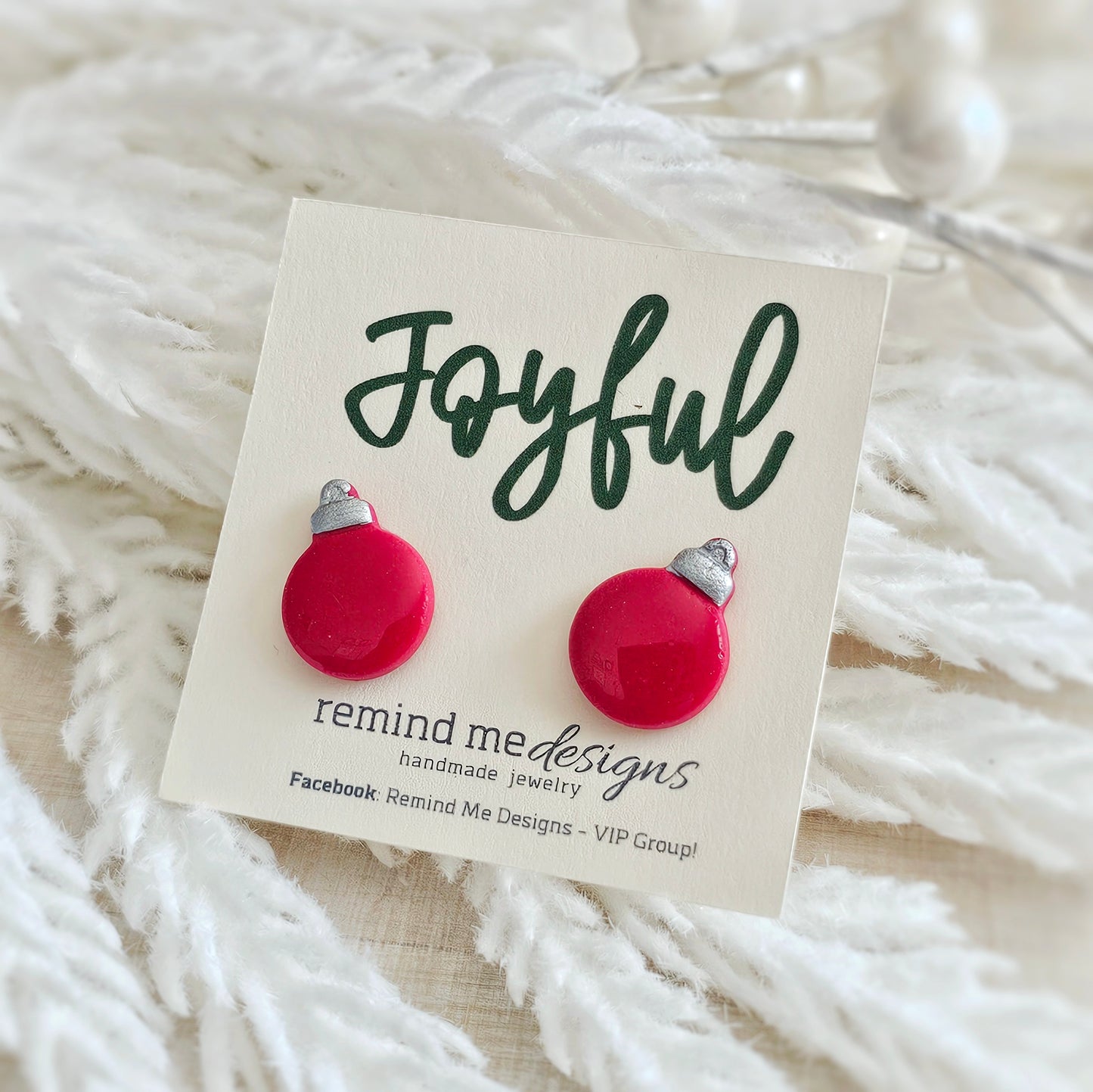 Red and Silver Christmas Ornament Stud Earrings
