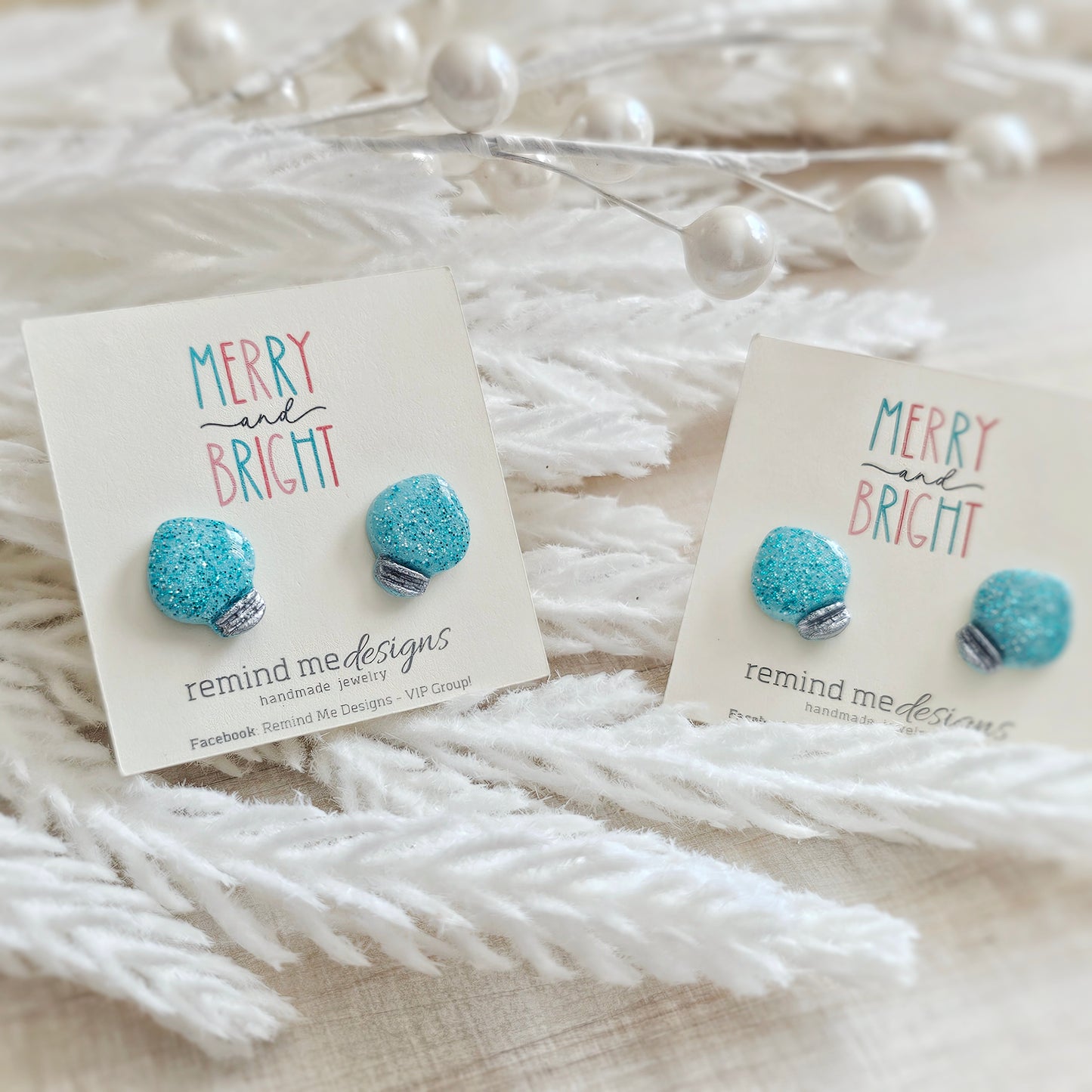 Turquoise Glitter Christmas Lights Stud Earrings