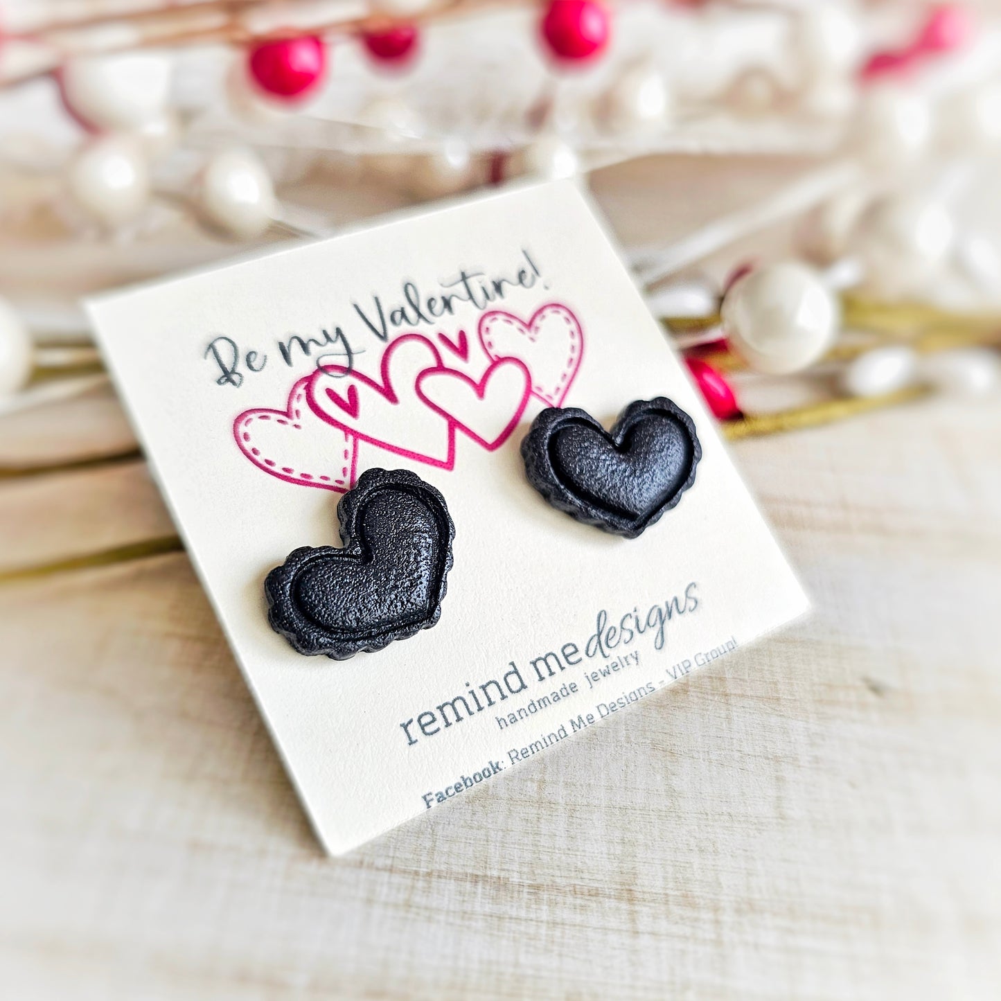 Black Heart Valentine's Clay Studs
