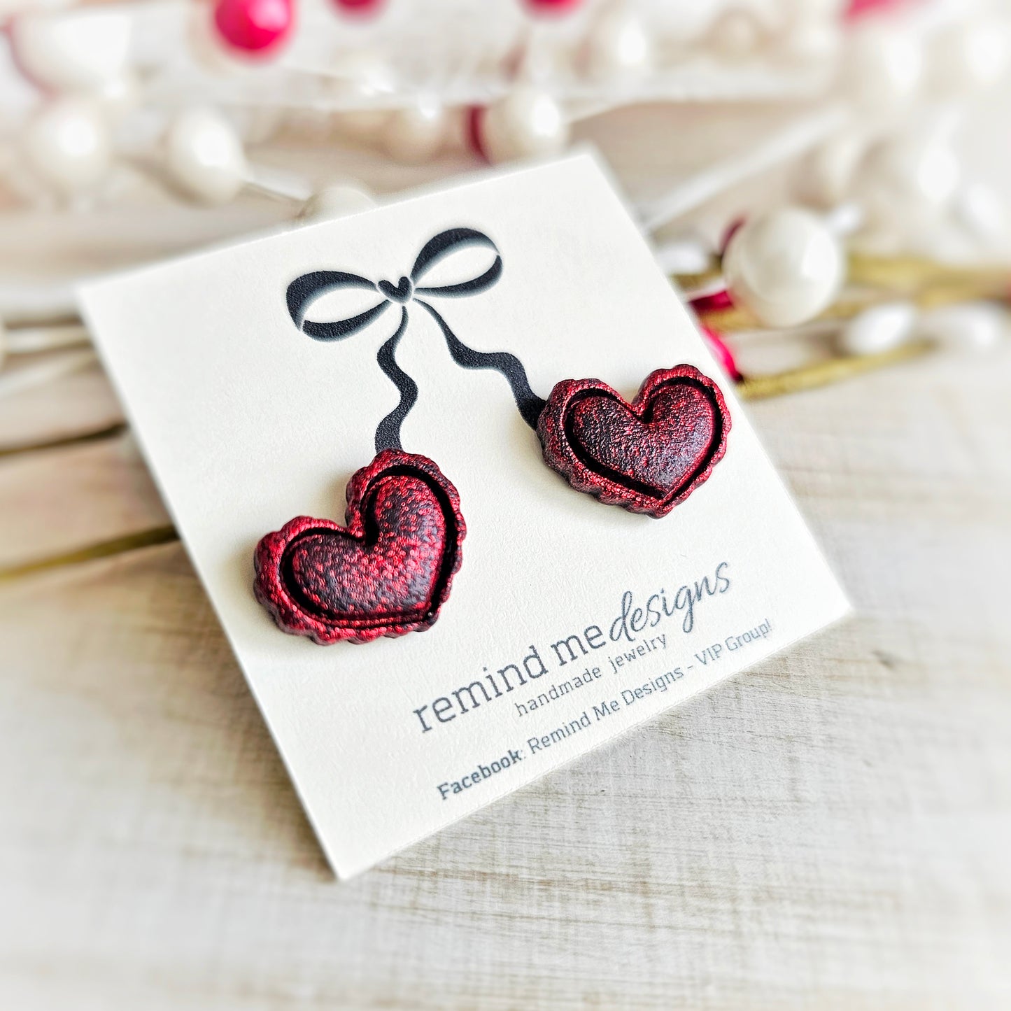 Black and Red Foil Heart Valentine's Clay Studs