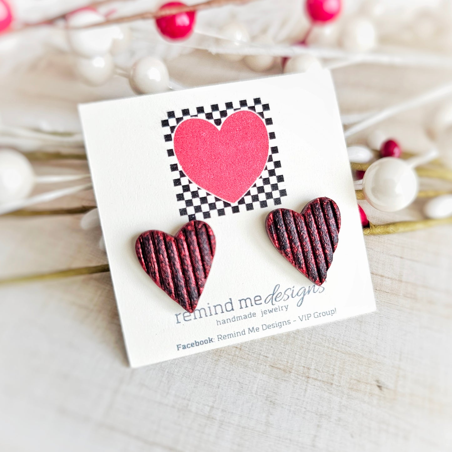 Black and Red Foil Heart Valentine's Clay Studs