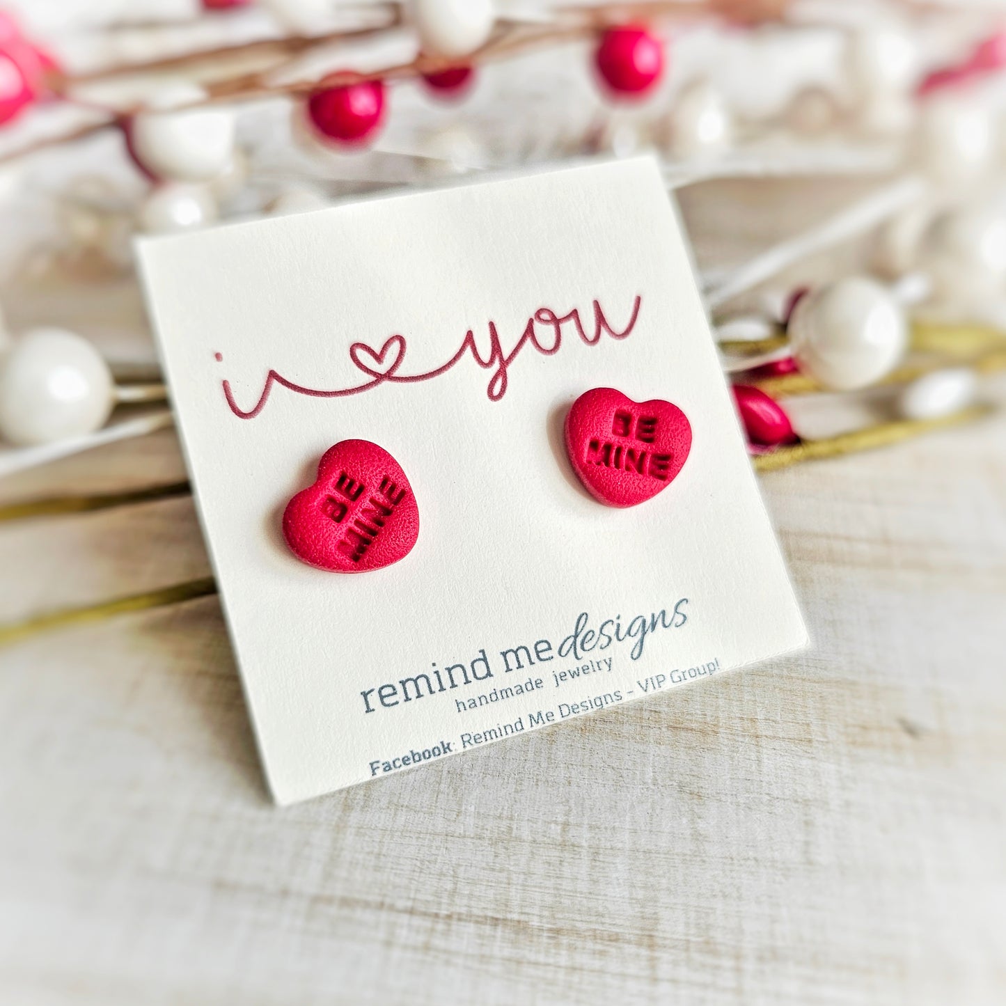BE MINE Red Heart Valentine's Clay Studs