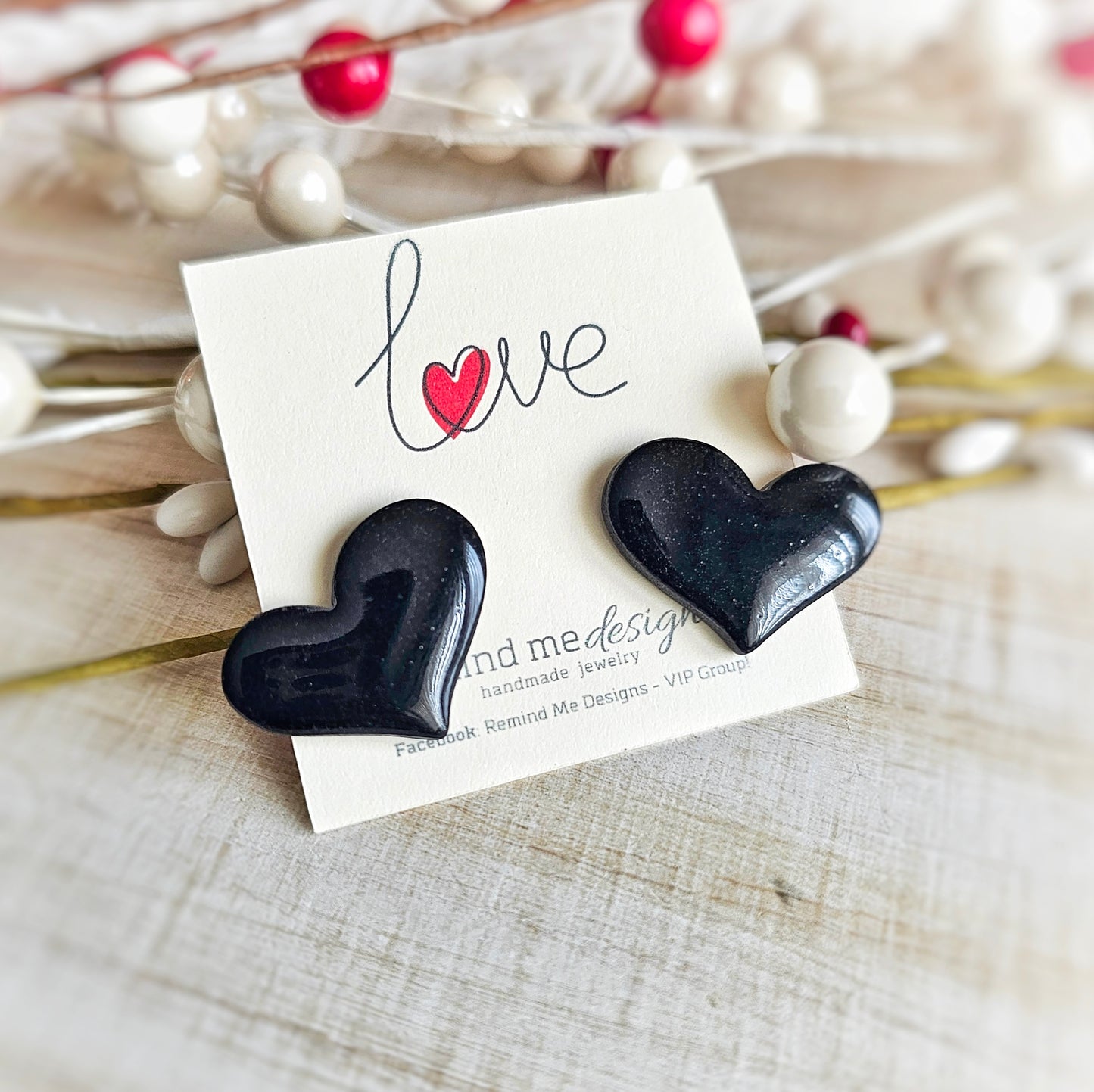 Black Heart Valentine's Clay Studs