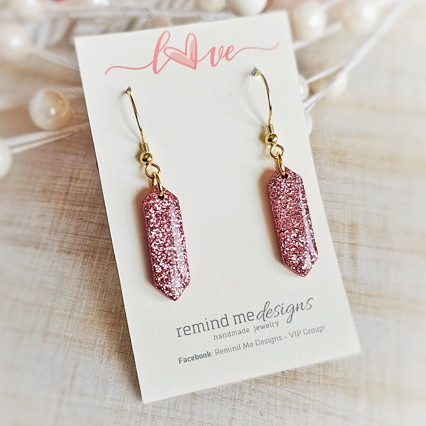 Pink Glitter Valentine's Clay Dangle Earrings