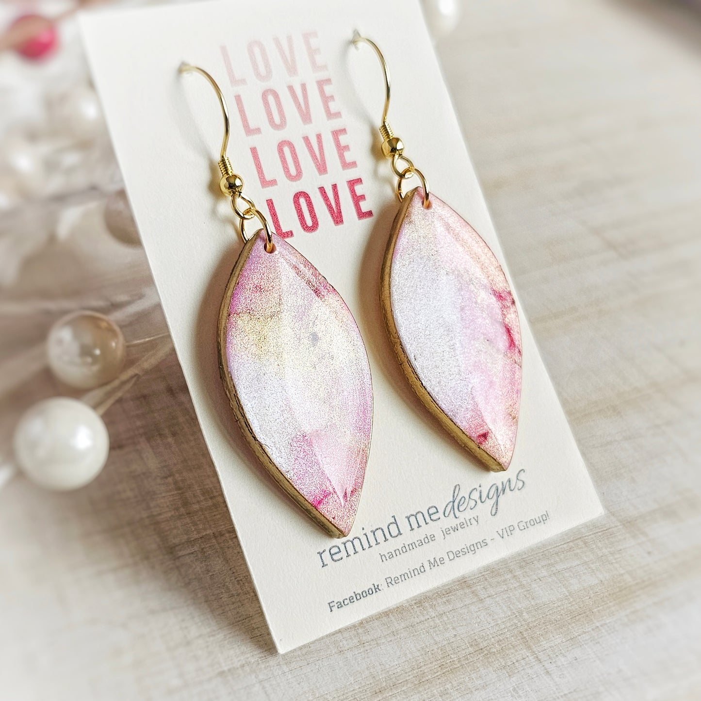 Marbled Pink Pearl Valentine's Clay Dangle Earrings