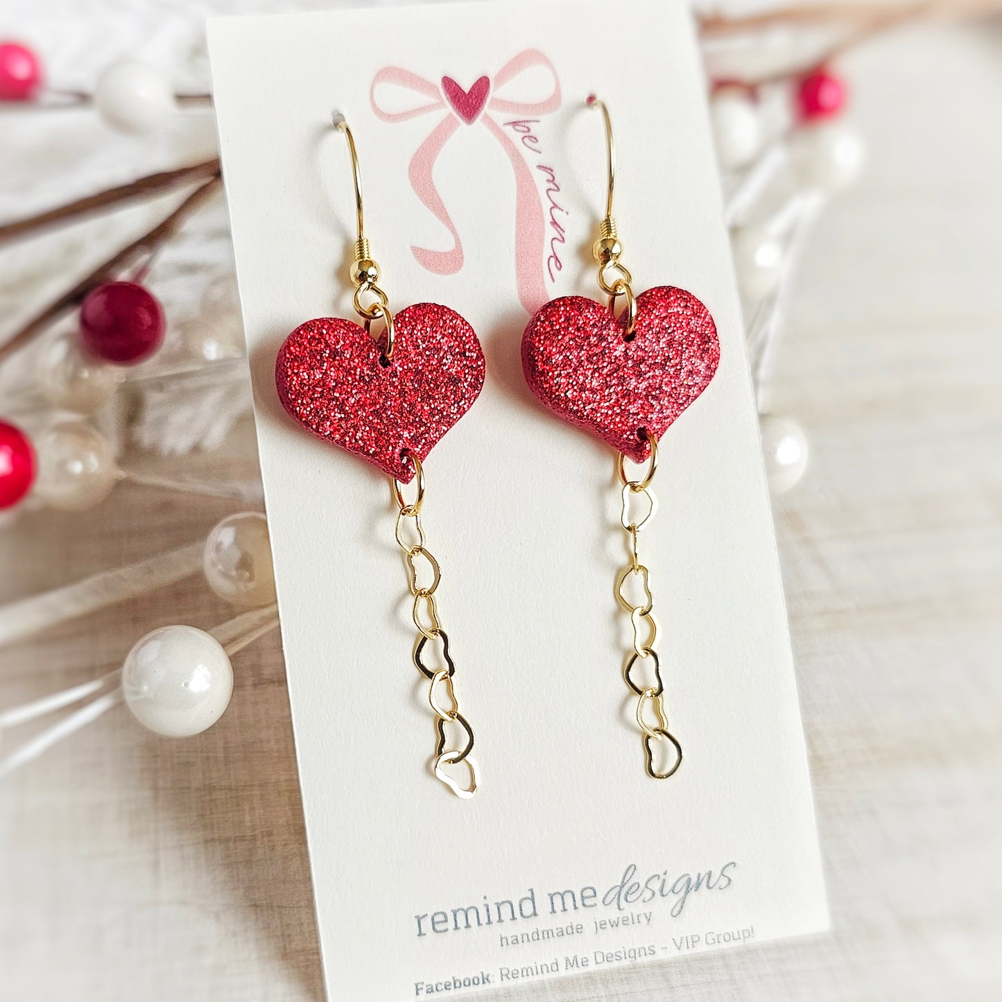 Red Glitter Heart Balloon Valentine's Clay Dangle Earrings