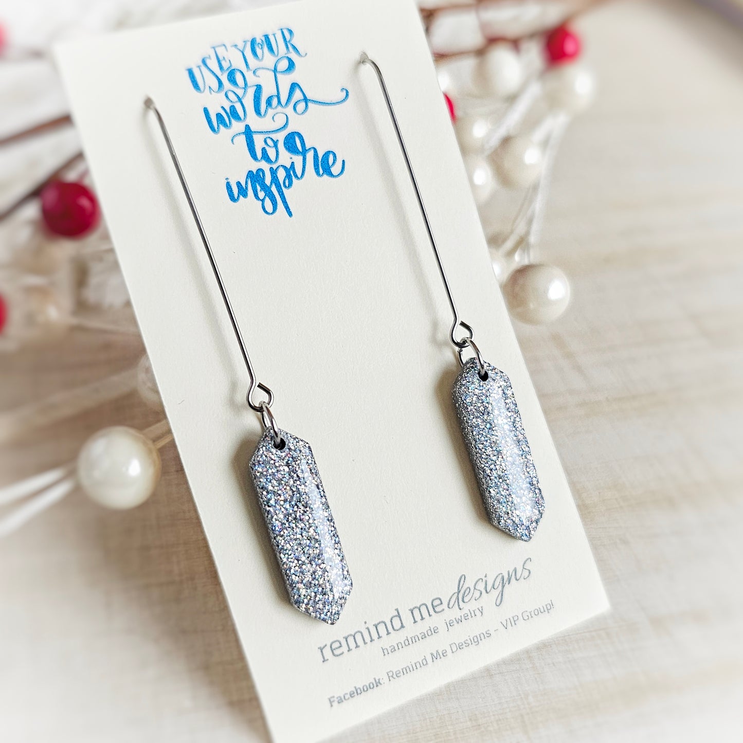 Silver Glitter Valentine's Clay Dangle Earrings