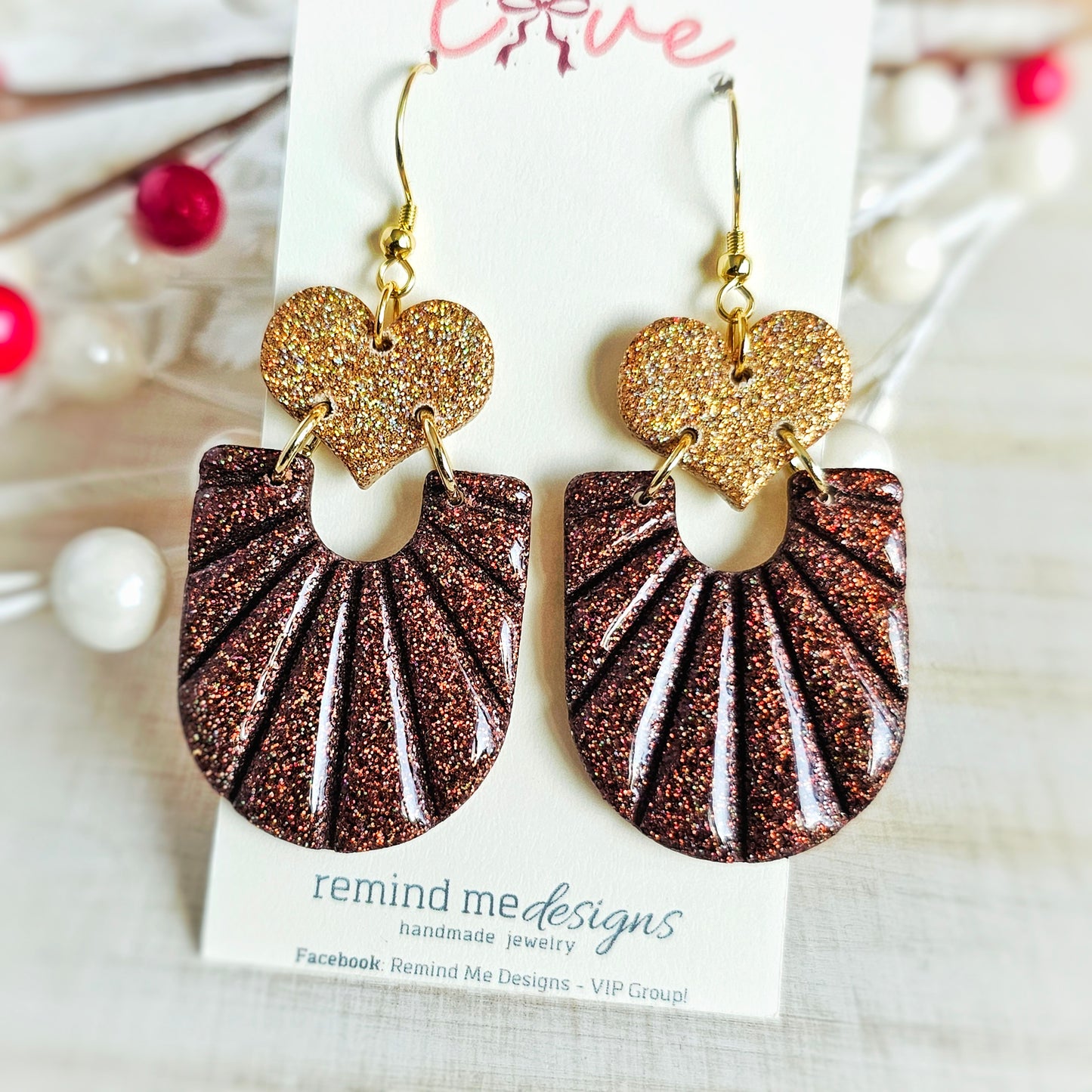 Gold Heart Shape Valentine's Clay Dangle Earrings
