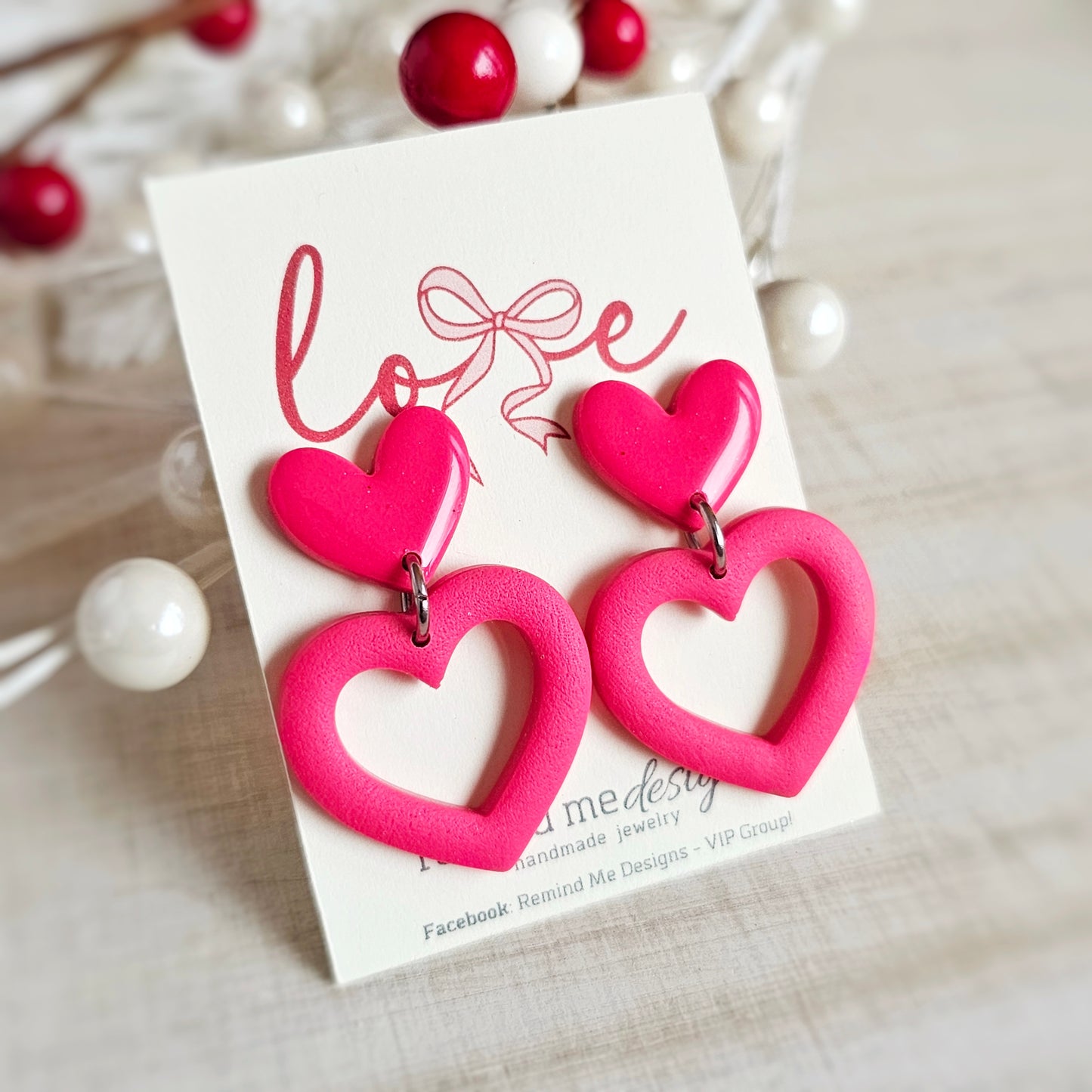 Pink Hearts Valentine's Clay Dangle Earrings