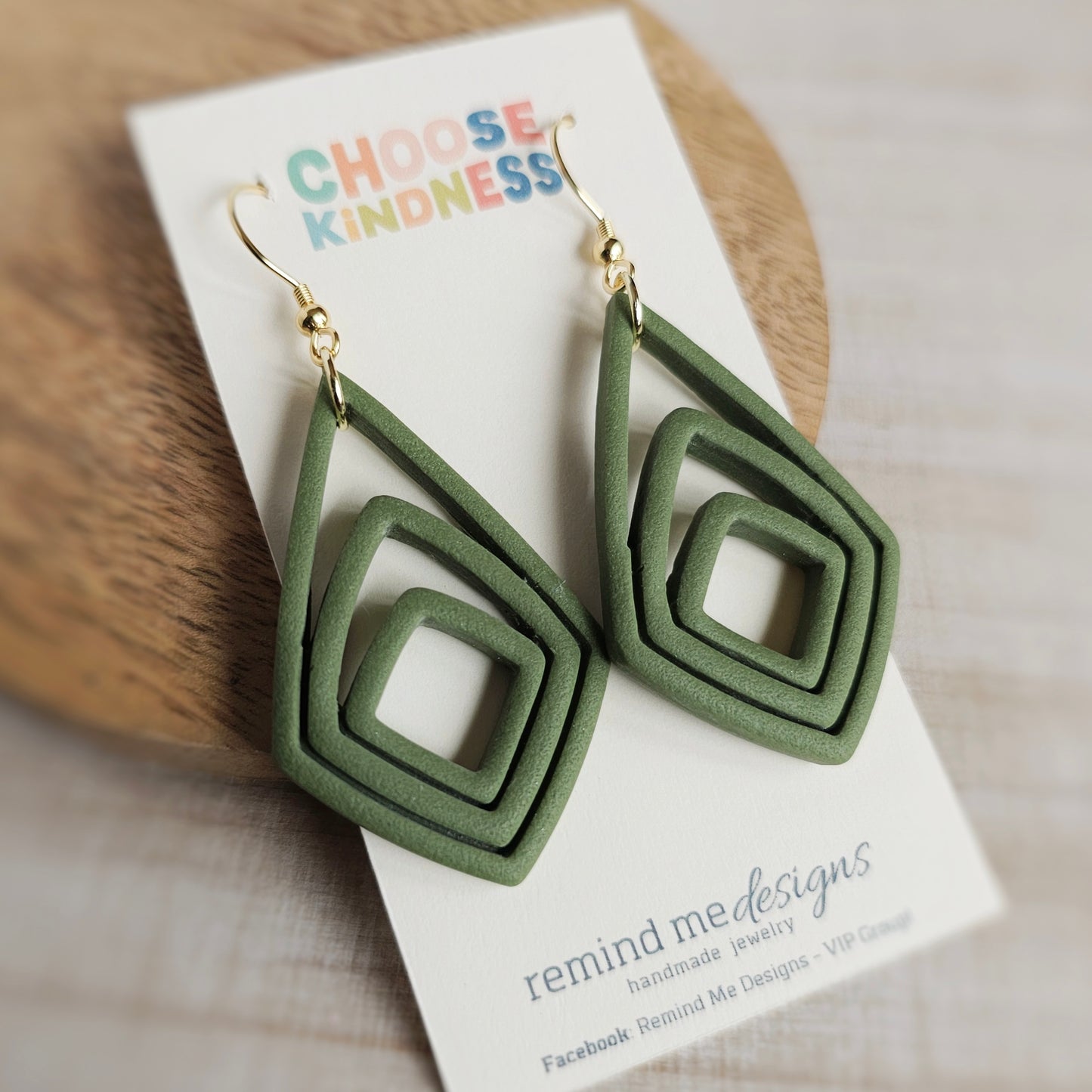 Green Teardrop Polymer Clay Dangle Earrings