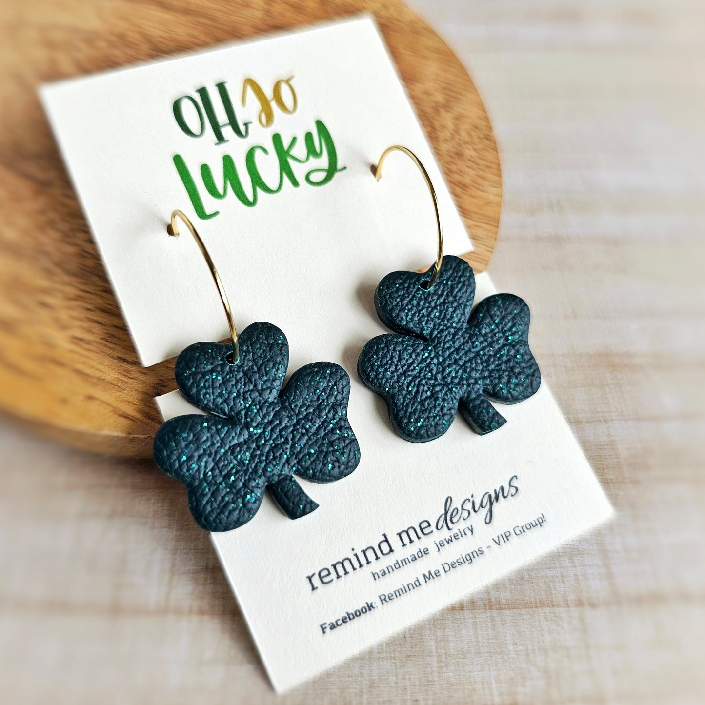 Green Shamrock Clay Dangle Hoops Earrings
