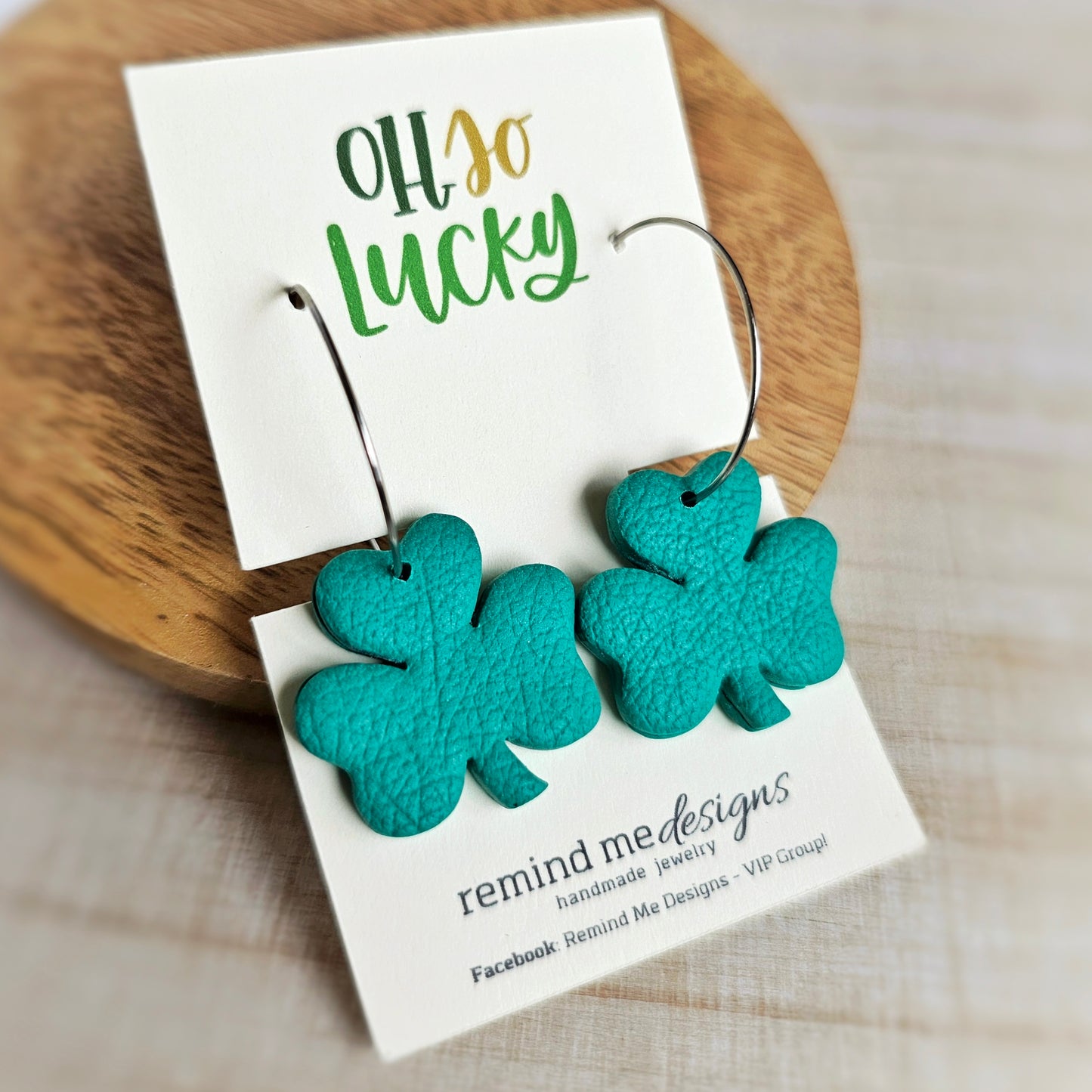 Green Shamrock Clay Dangle Hoops Earrings