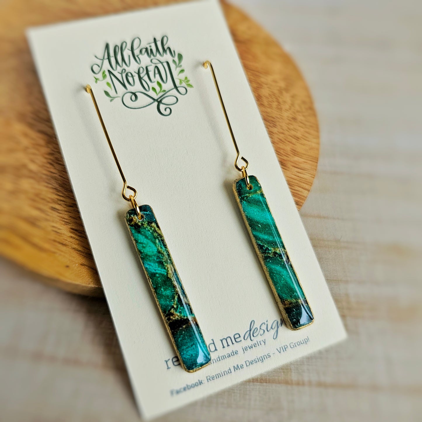 Emerald Green Agate Marbled Clay Dangle Earrings