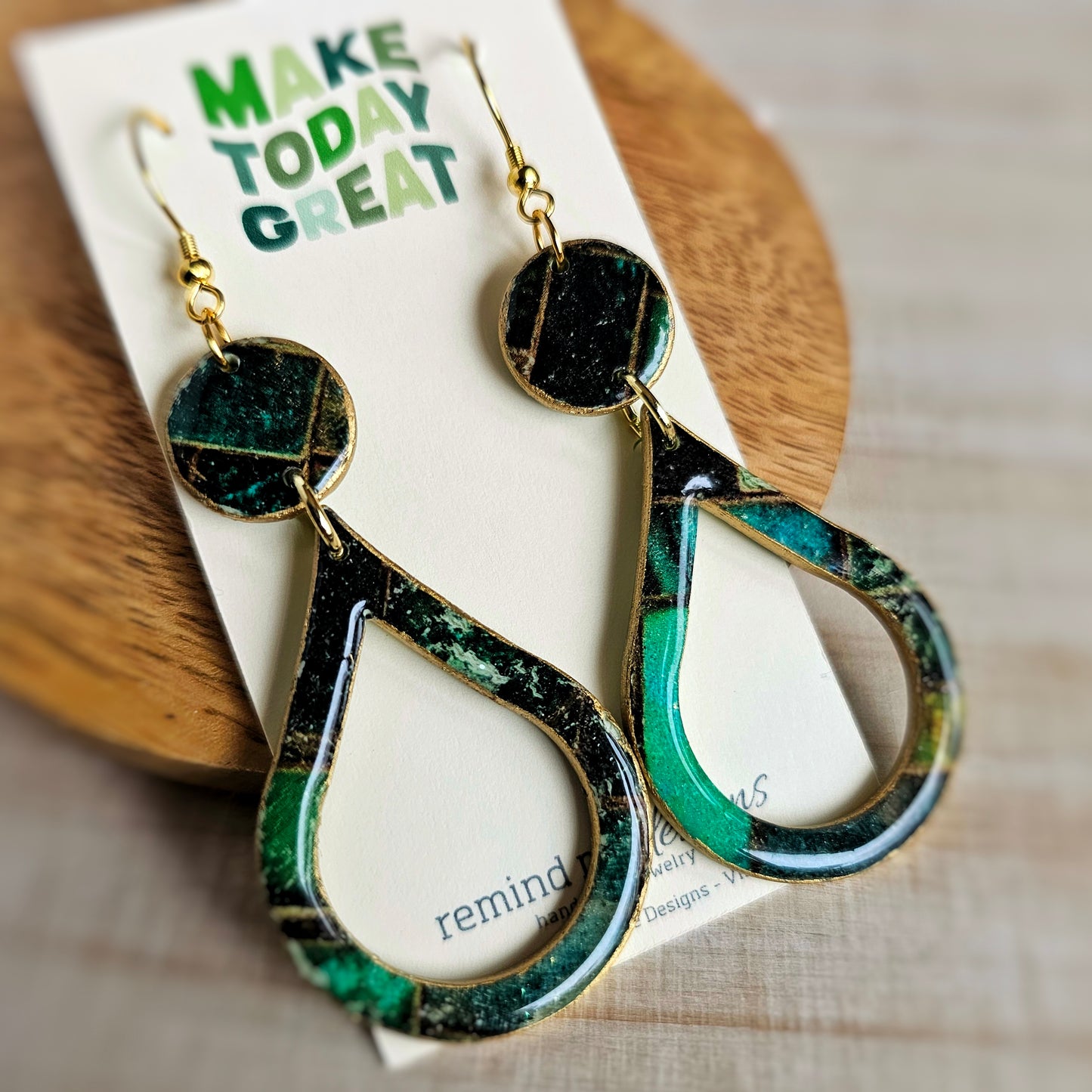 Emerald Green Mosaic Clay Dangle Earrings