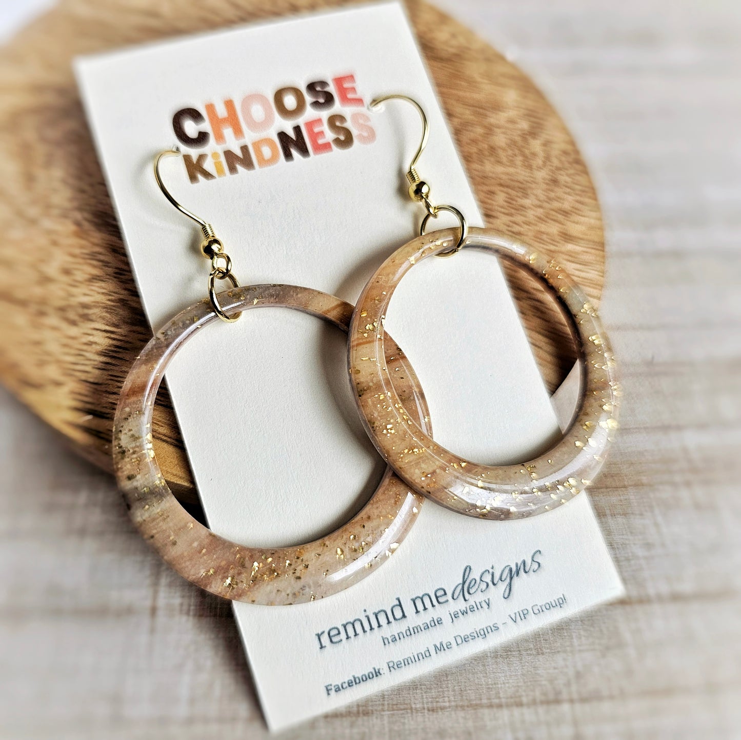 Brown and Gold Marbled Clay Dangle Earrings