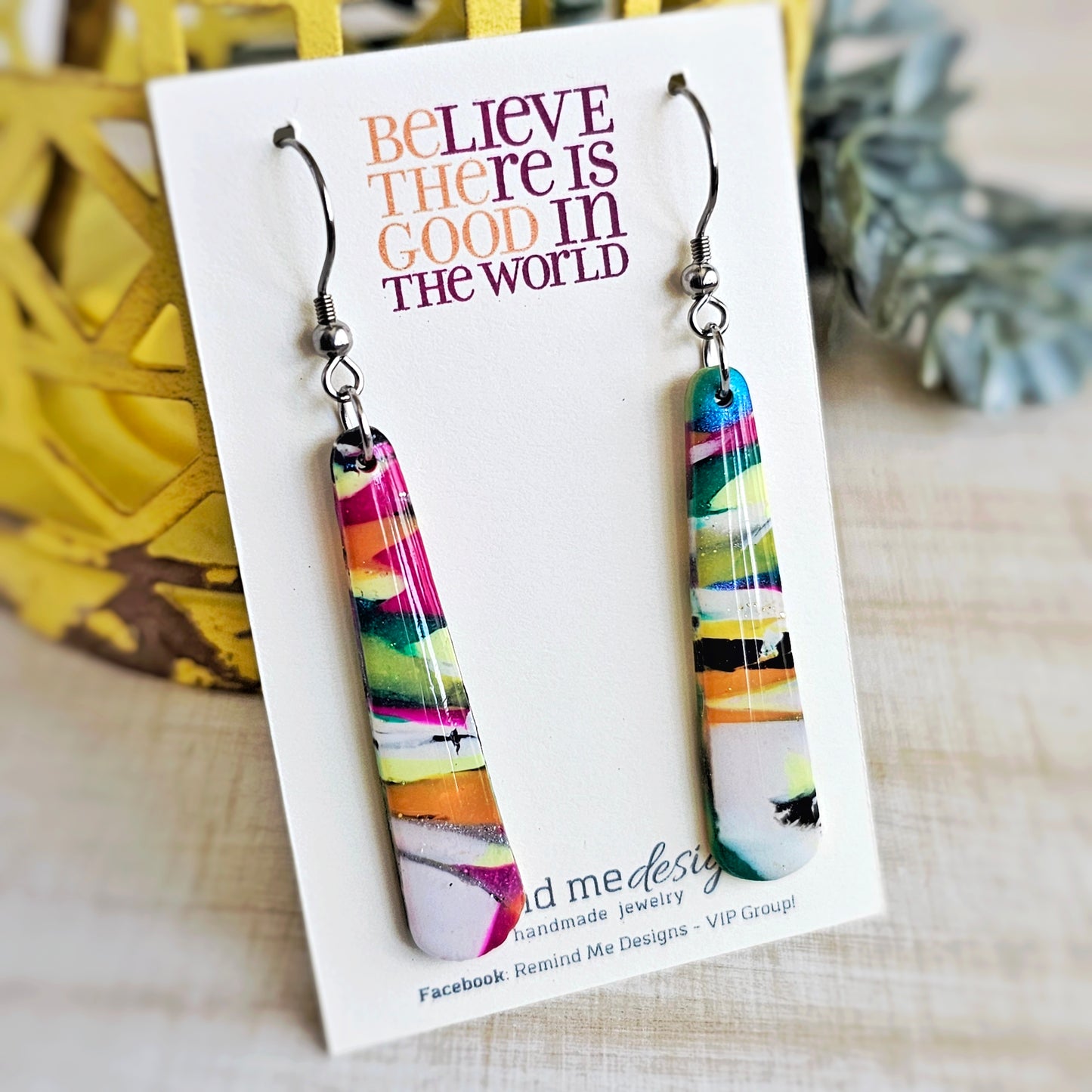 Bright Colorful Marbled Clay Dangle Earrings