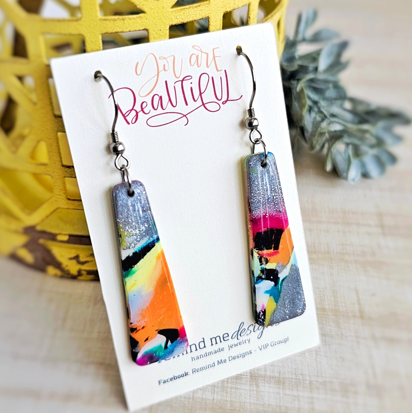 Bright Colorful Marbled Clay Dangle Earrings