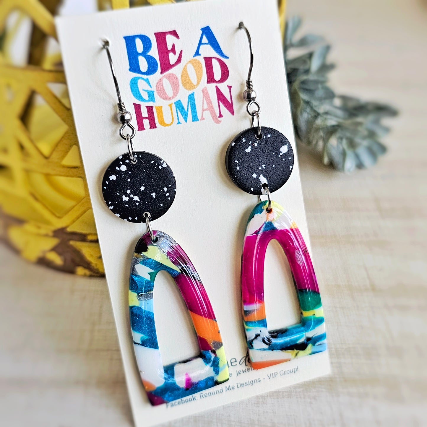 Bright Colorful Marbled Clay Dangle Earrings