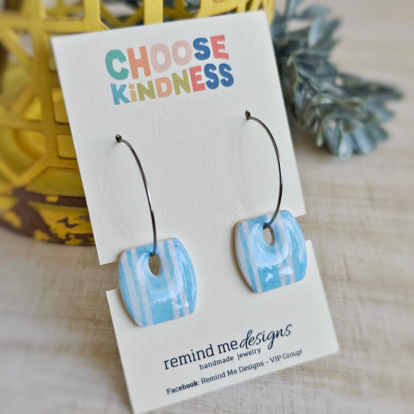 Light Aqua Blue and White Clay Dangle Earrings