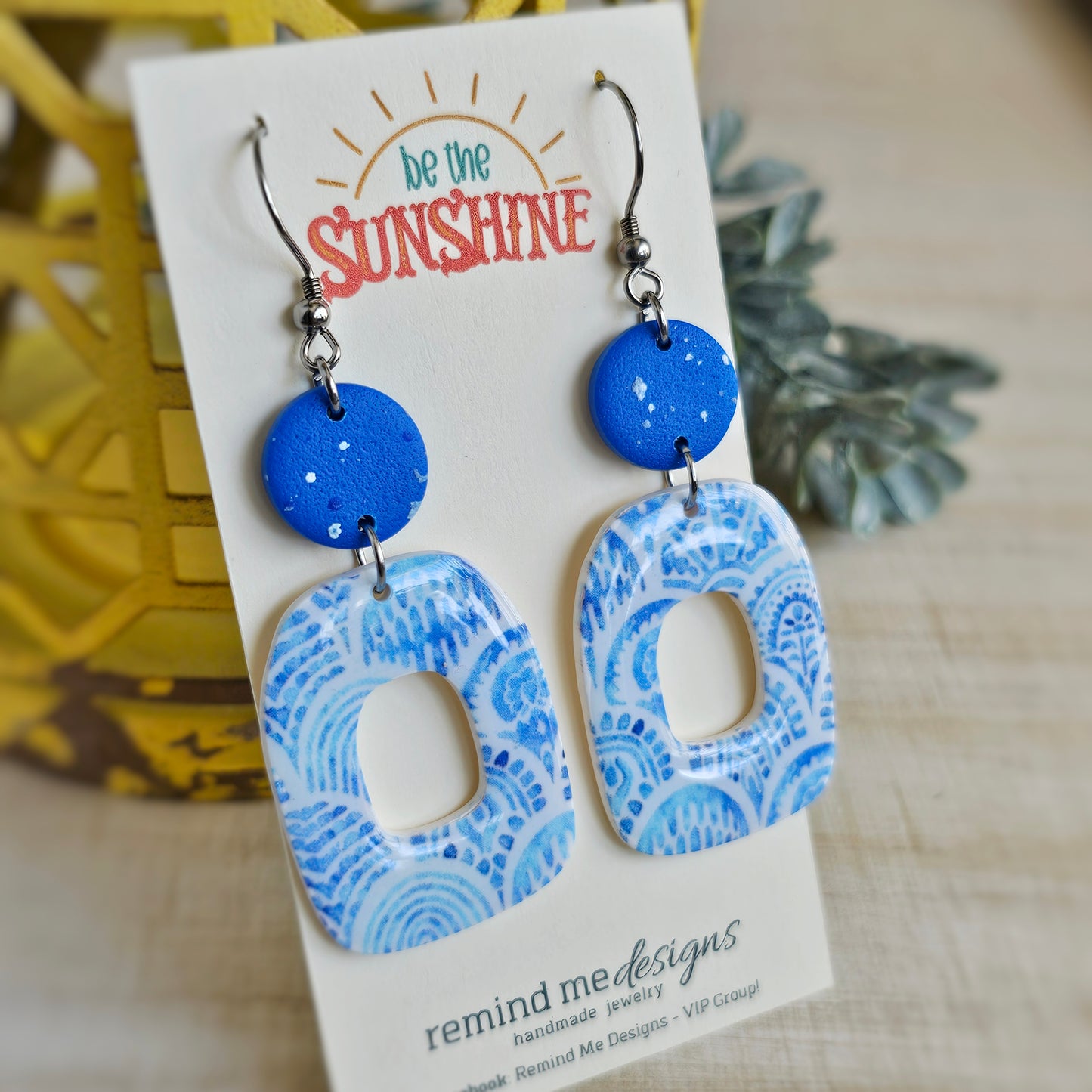 Light Blue and Royal Clay Dangle Earrings
