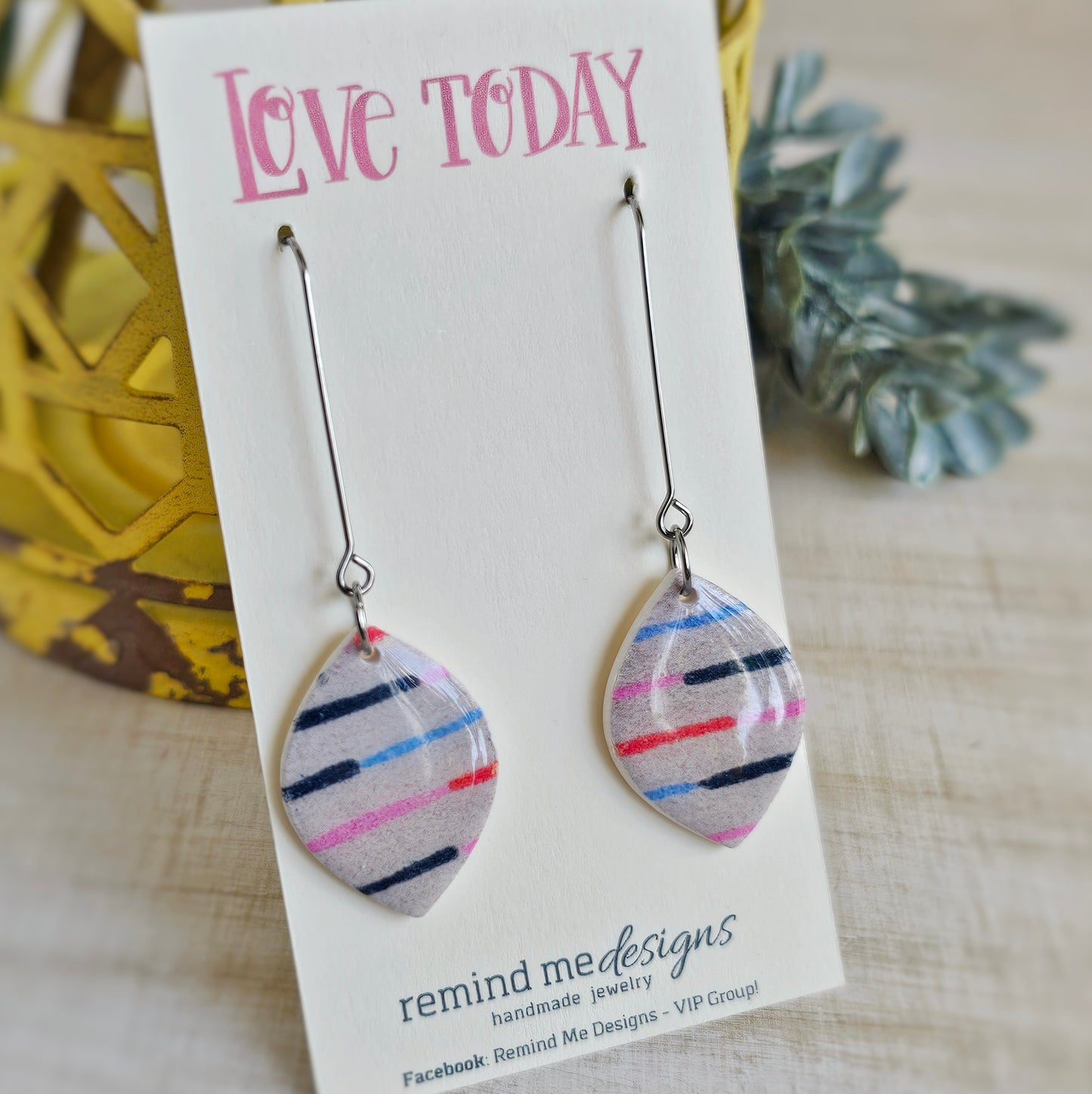 Striped Design Clay Dangle Earrings