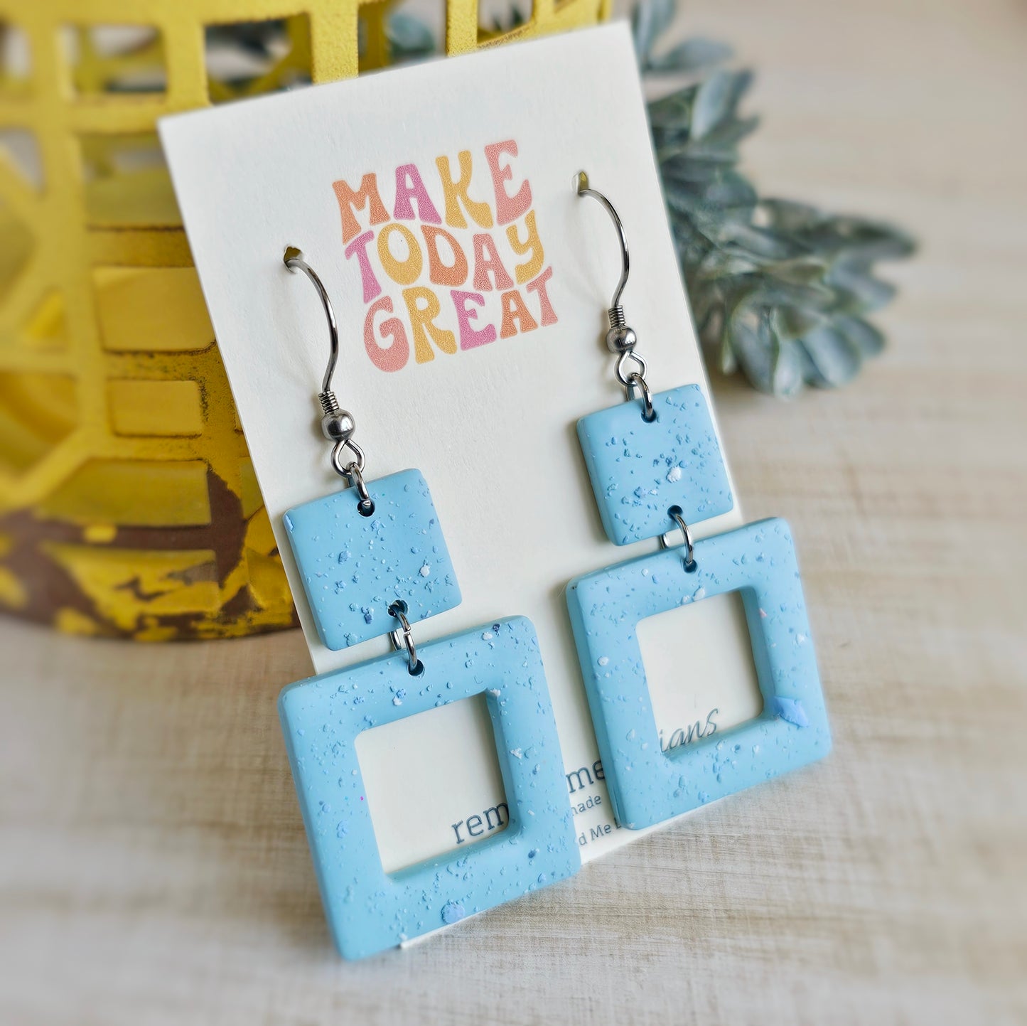 Light Aqua Blue Clay Dangle Earrings