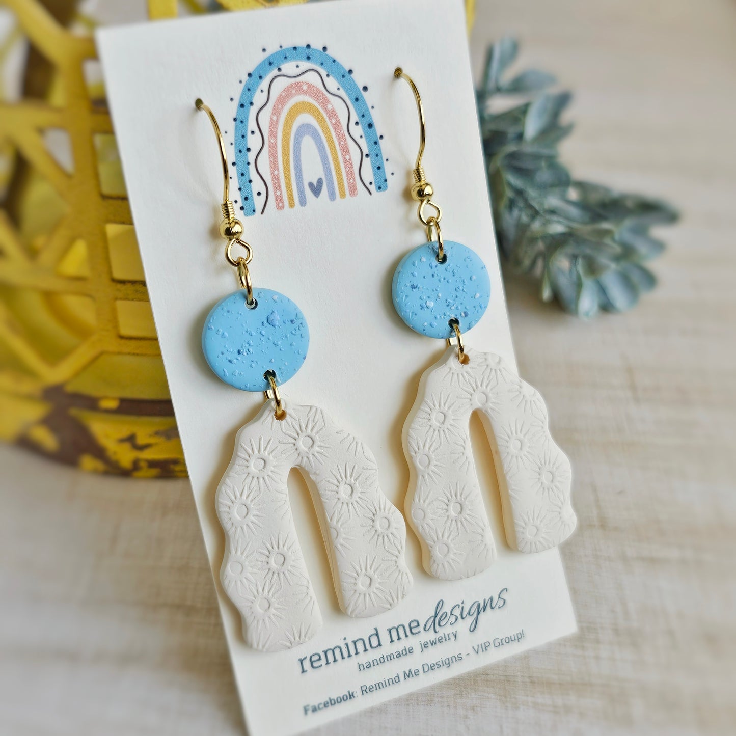 Light Aqua Blue and Cream Clay Dangle Earrings