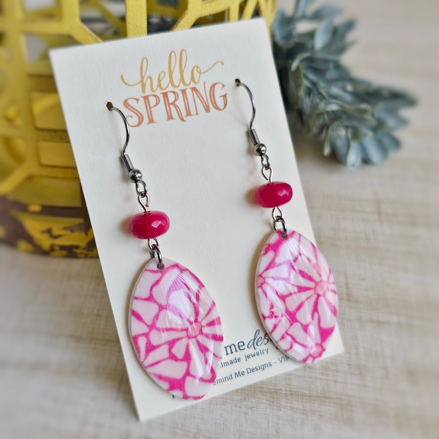 Pink Funky Floral Clay Dangle Earrings