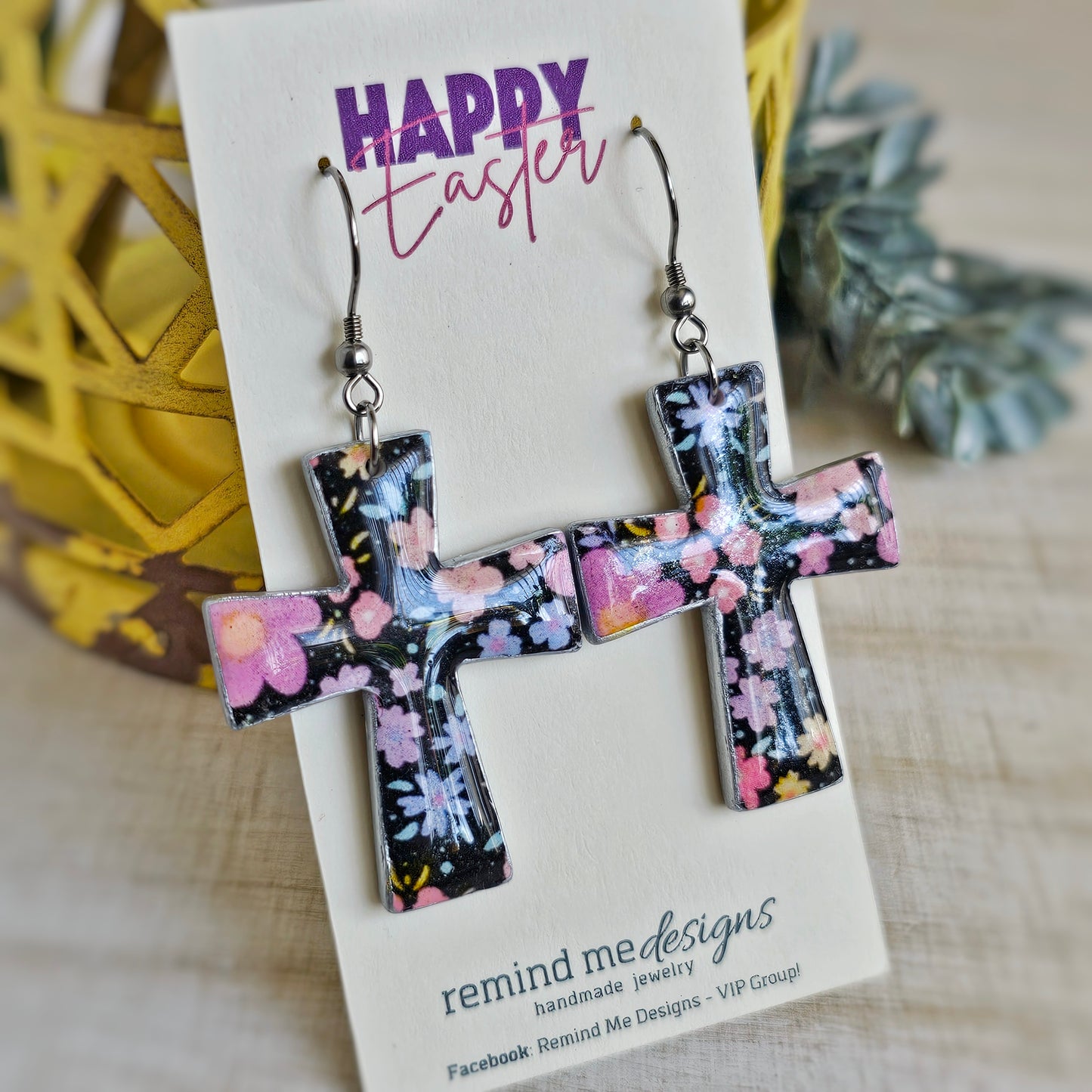 Floral Clay Cross Dangle Earrings