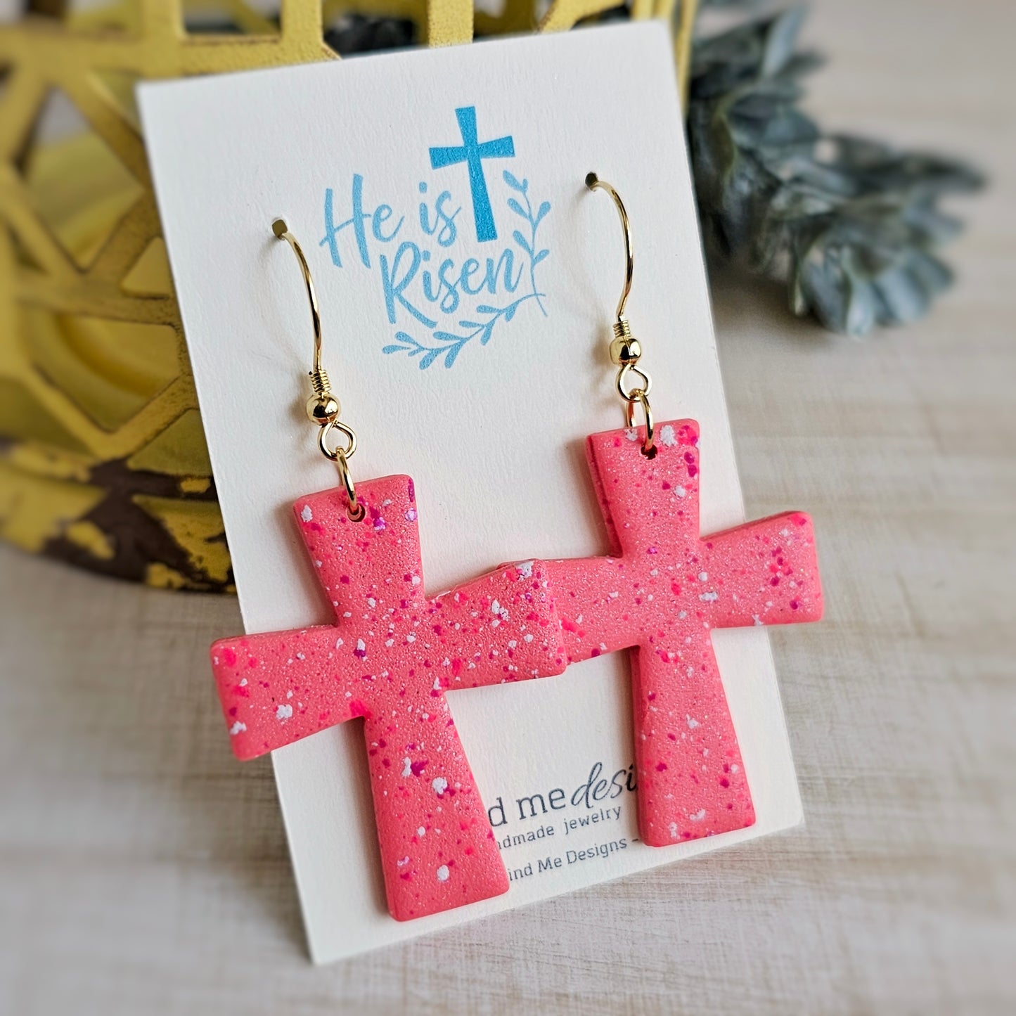 Coral Cross Clay Dangle Earrings