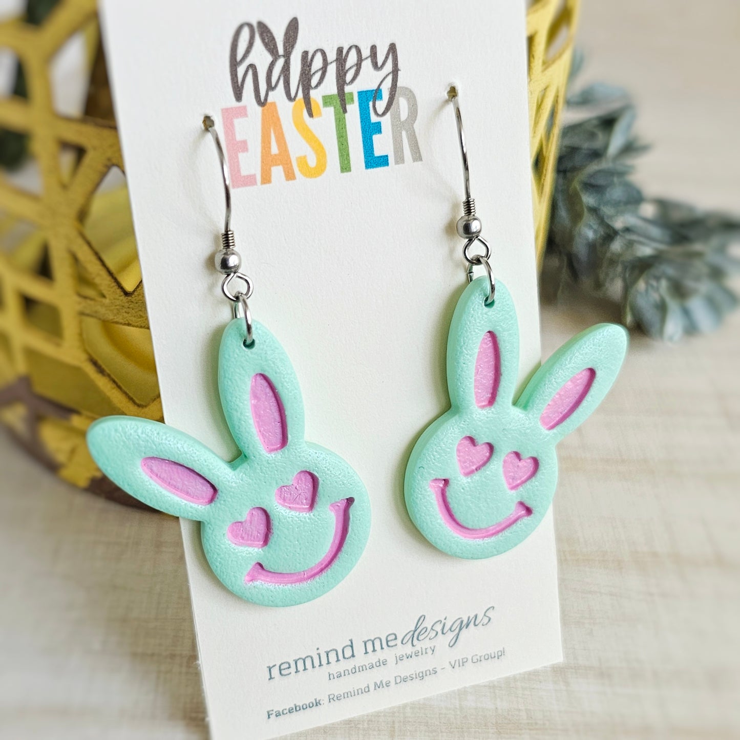 Mint Green Bunny Polymer Clay Dangle Earrings
