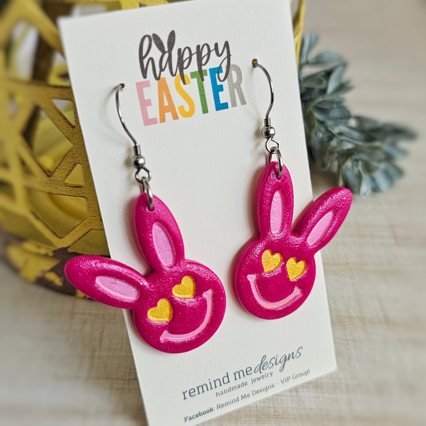 Fuchsia Pink Bunny Polymer Clay Dangle Earrings