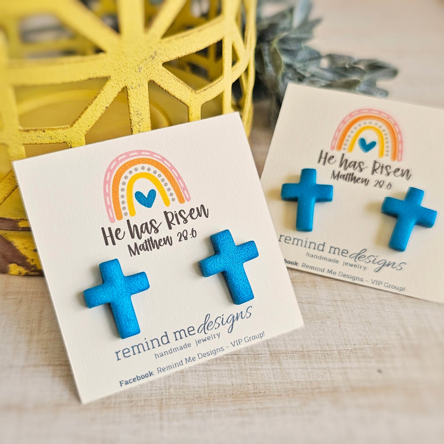 Pearl Teal Cross Stud Earrings