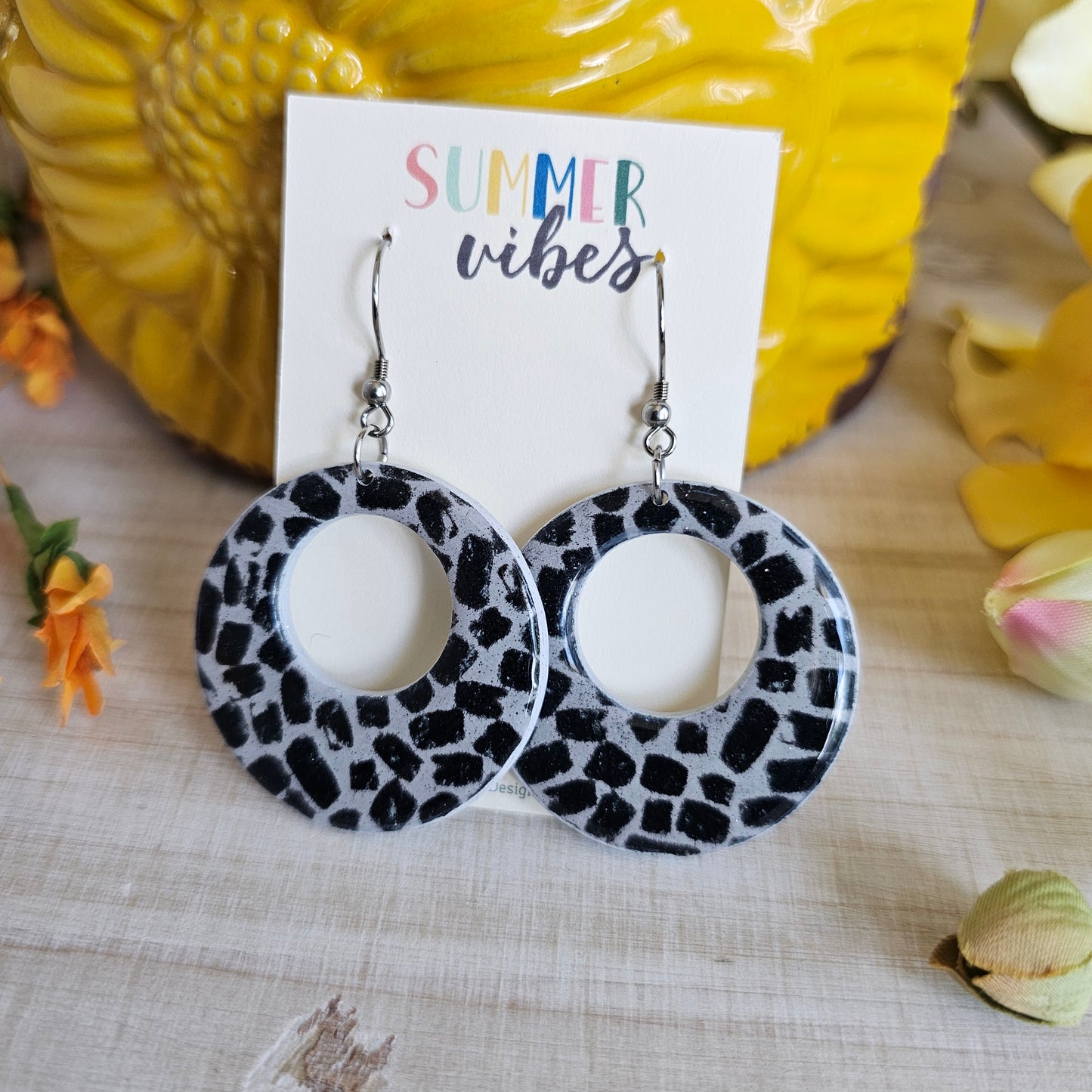 Black and Gray Polymer Clay Dangle Earrings
