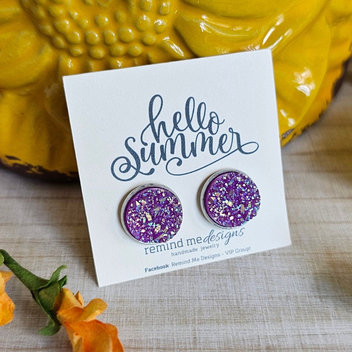 Purple Druzy Stud Earrings