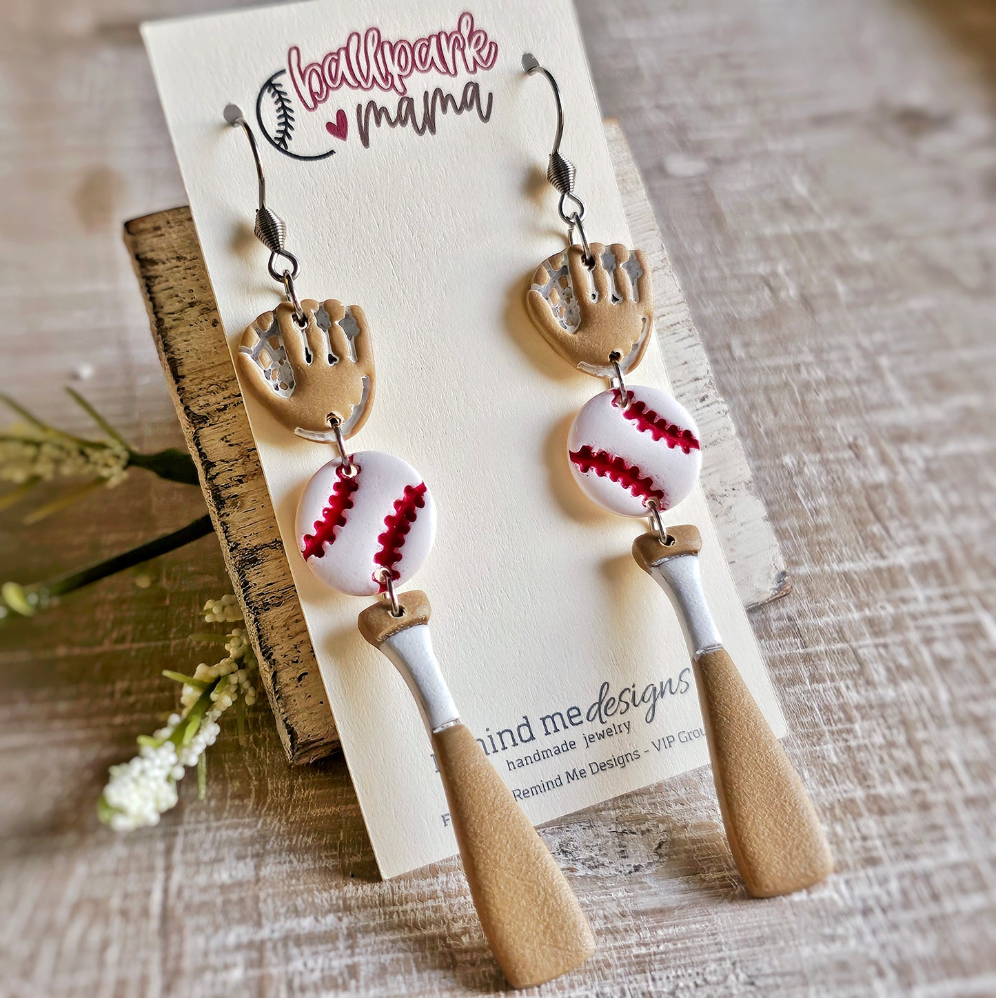 Baseball Clay Dangle Earrings