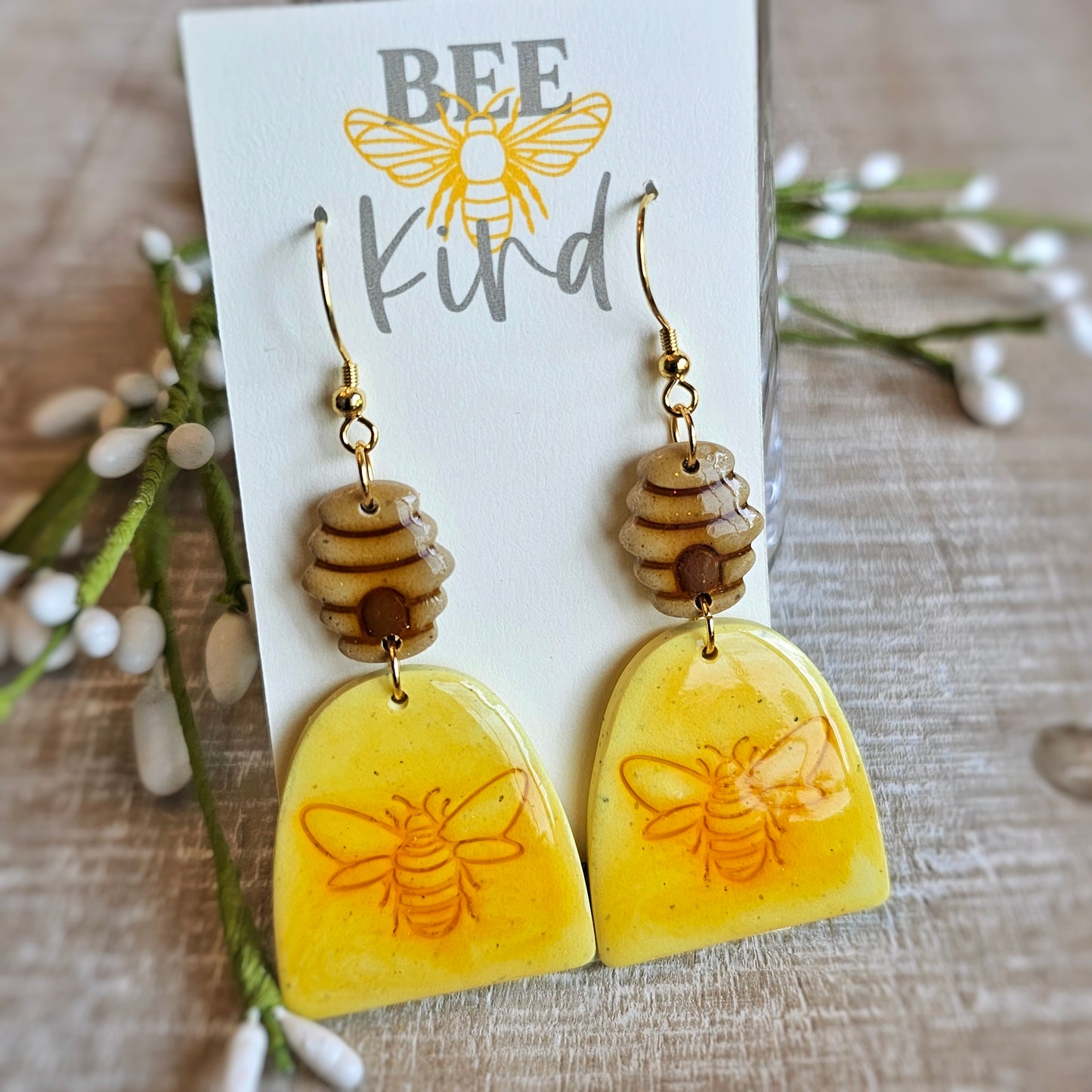 Honey Bee Clay Dangle Earrings