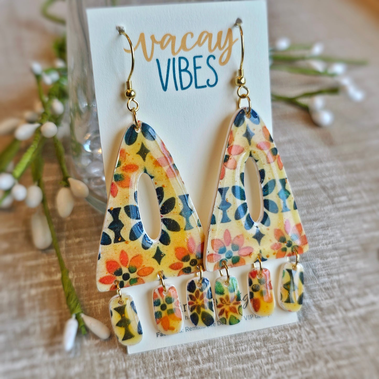 Clay Floral Dangle Earrings