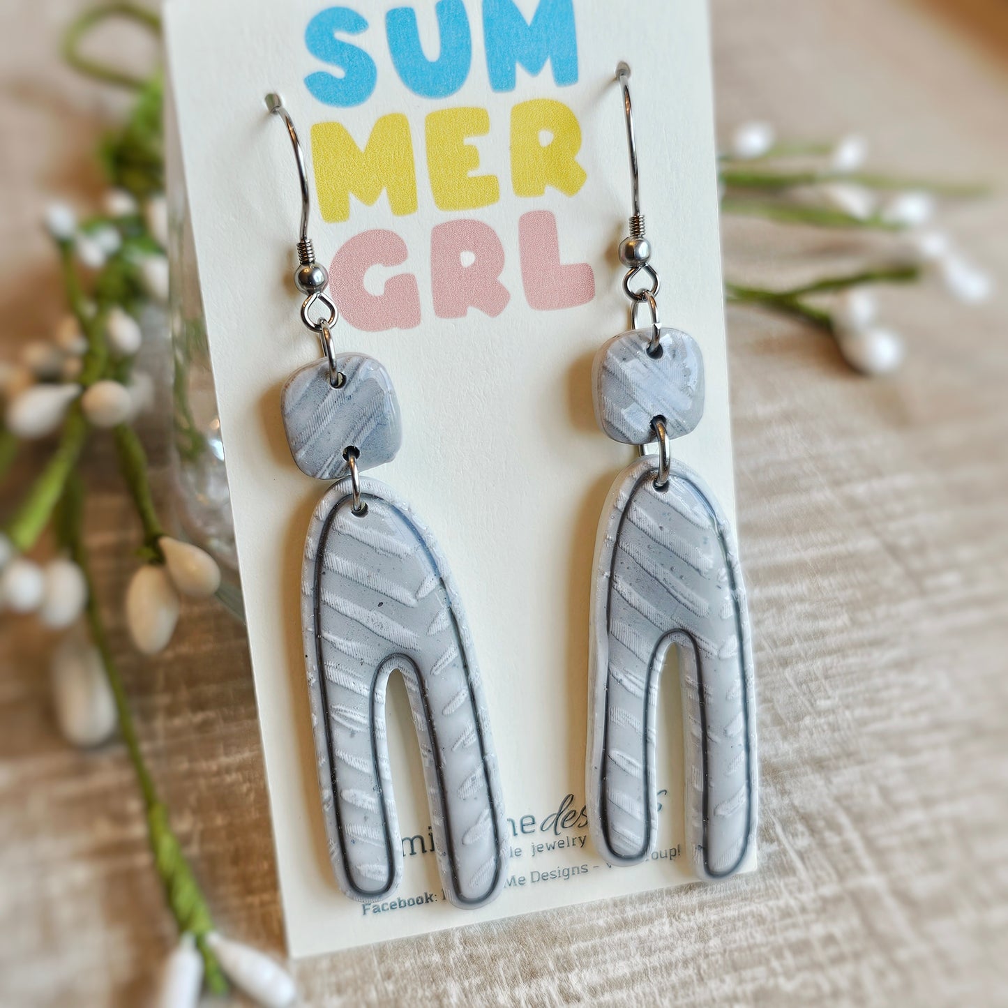 Gray Clay Dangle Earrings