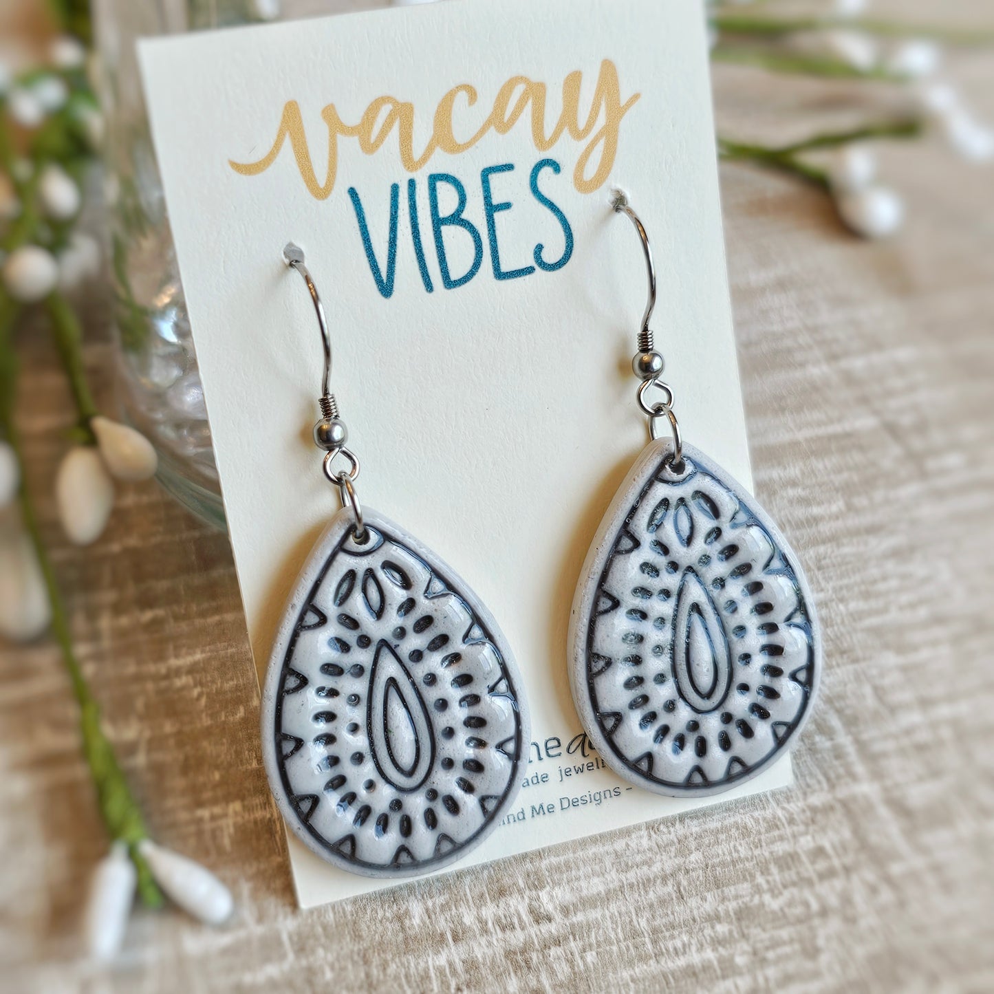 Gray Clay Dangle Earrings