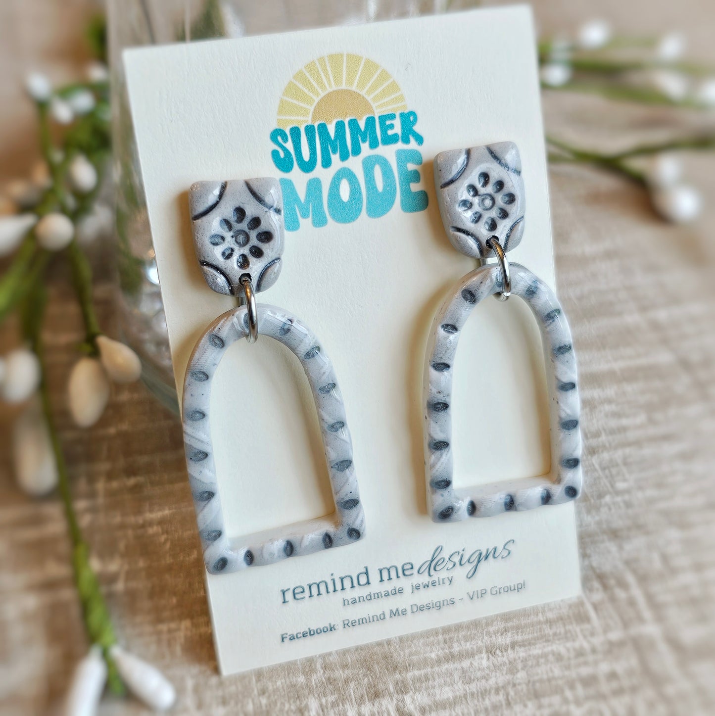 Gray Clay Dangle Earrings