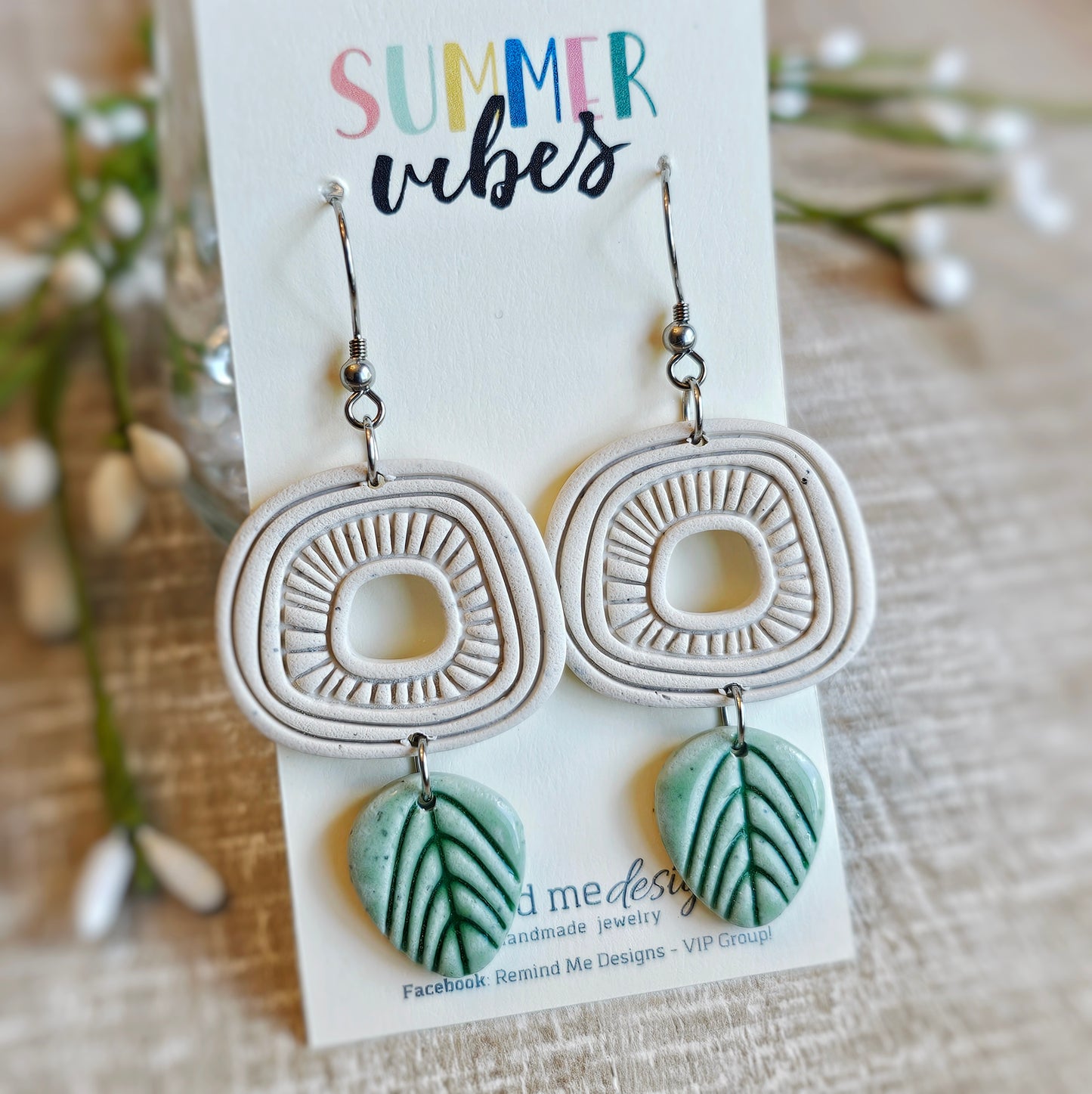 Green Clay Dangle Earrings