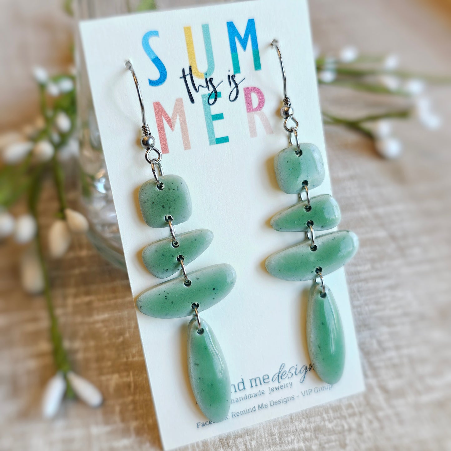 Green Clay Dangle Earrings