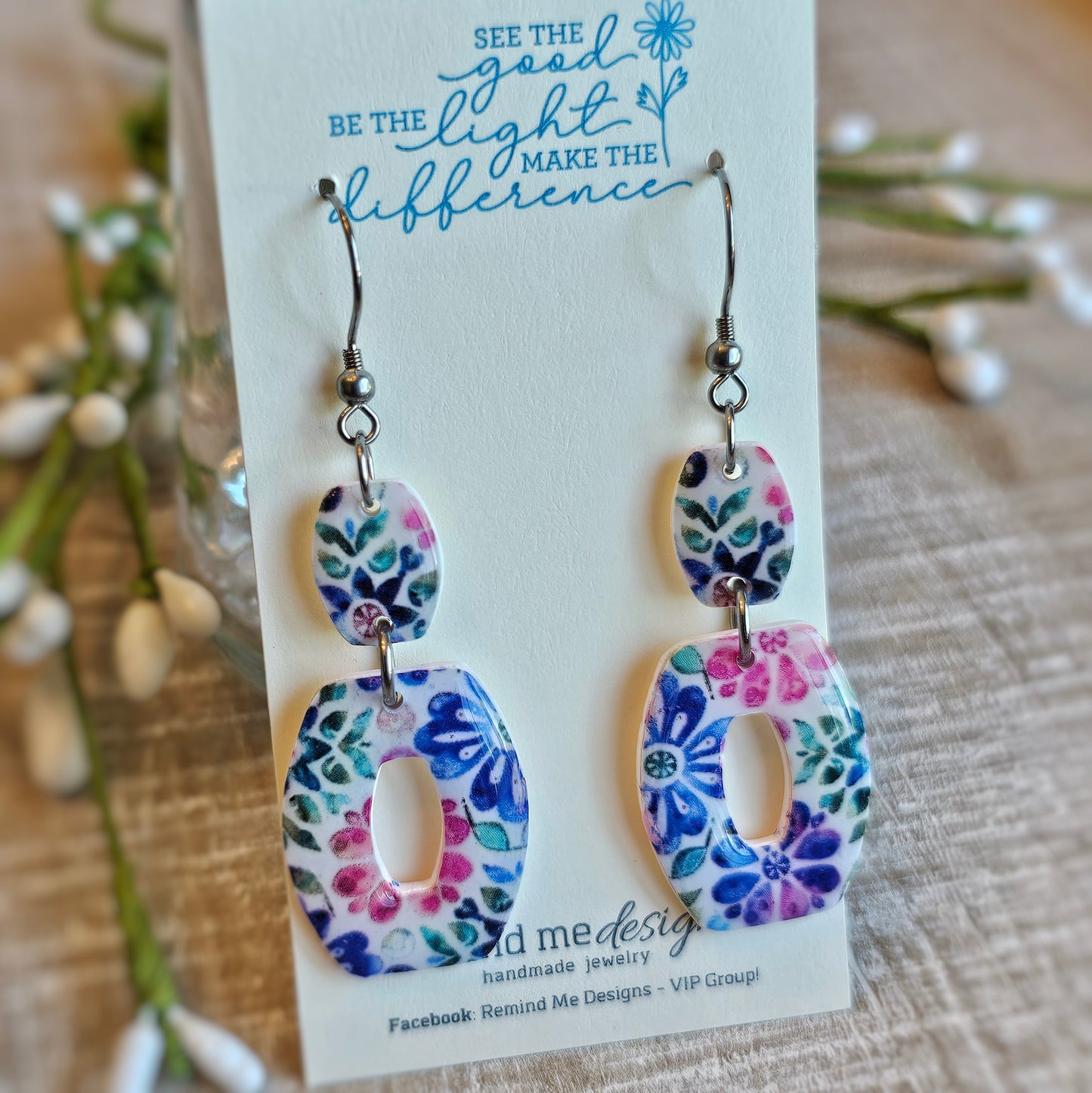 Colorful Floral Clay Dangle Earrings